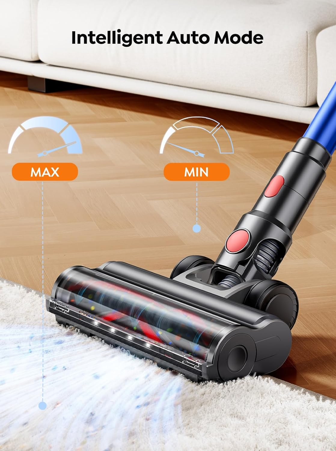 SMOTURE Cordless Vacuum Cleaner, 600W/45Kpa 60Mins Stick Vacuum for Home, Self-Standing Vacuum Cleaner with Mattress Brush, Wall Mount Charging, Auto Mode, Anti-Tangle Vacuum for Pet Hair/Carpet/Floor