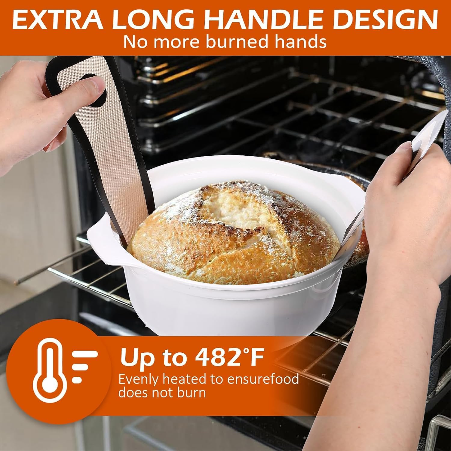 2PCS Silicone Bread Sling Oval and round for Dutch Oven, Silicone Bread Baking Mat with Extra Long Handles for Sourdough Transfer, Nonstick＆Reusable Bread Baking Mat, Gray image number 2