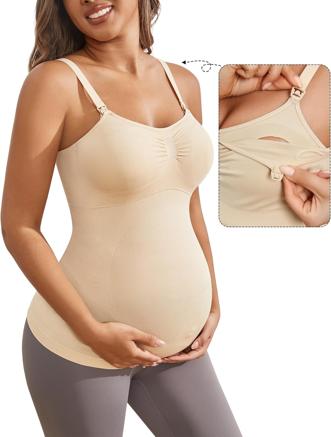 Support Nursing Tank Tops for Breastfeeding, Comfort Stretch Maternity Camisoles No Built-In Bra