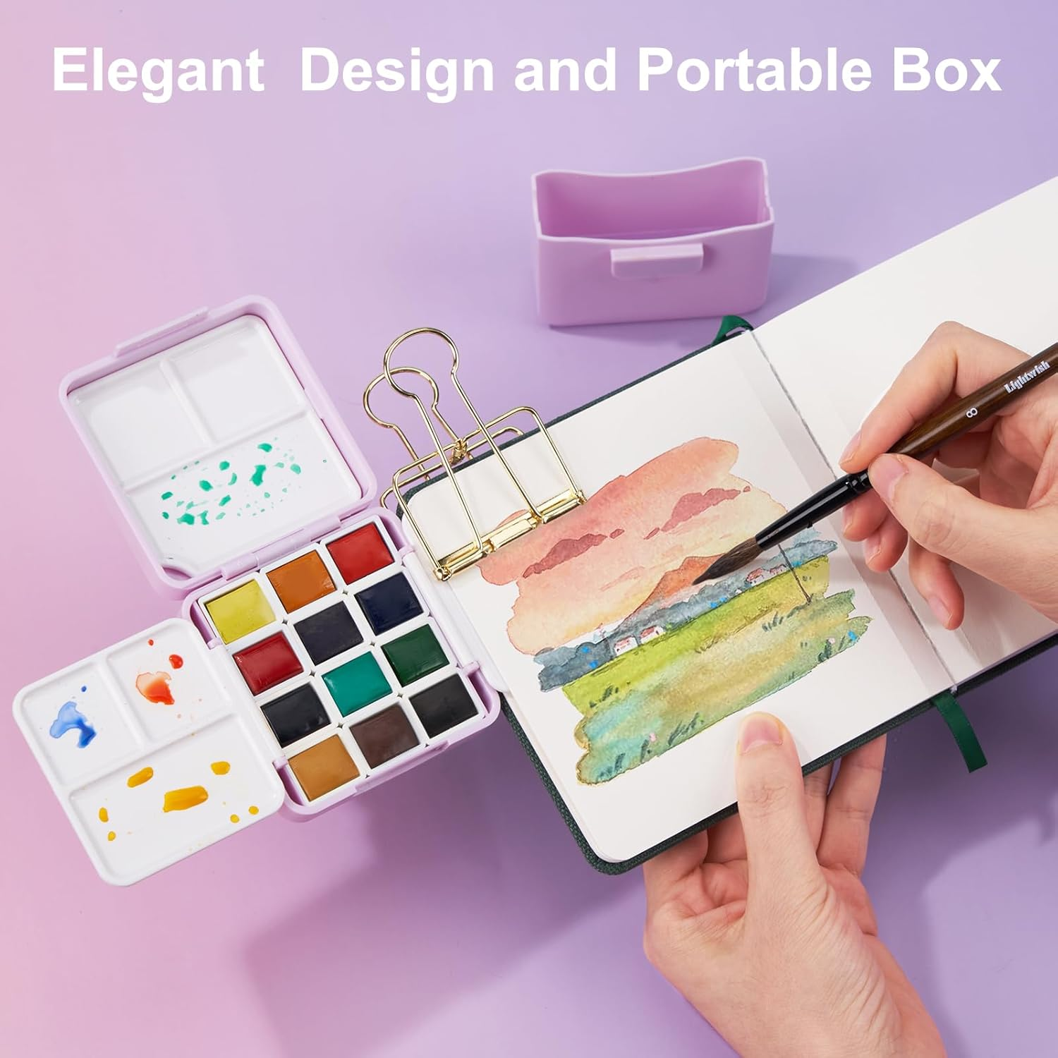 12 Colors Pocket Travel Watercolor Set, Mini Watercolor Paint Set with Portable Case,Coloring Mixing Palette, Water Wash Cup,For Adult Artist Beginner Watercolor Painting Lovers image number 4