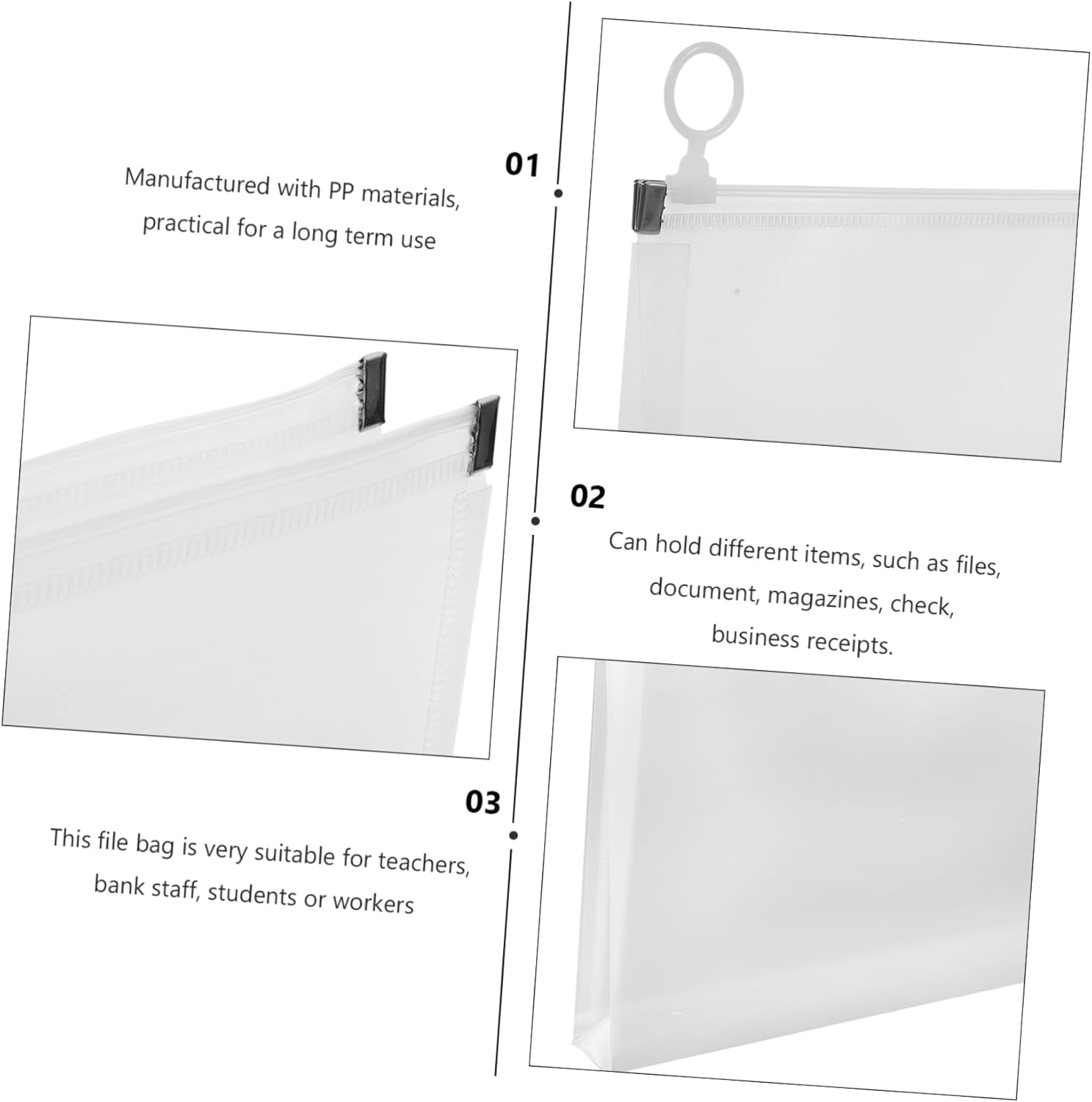 GARIOUANS Zipper File Storage Bags B5 Size Receipt Organizer Pouches with Zipper Money Bags for Cash Document Holder Set of 4 Frosted White Edge for Office and Travel image number 3