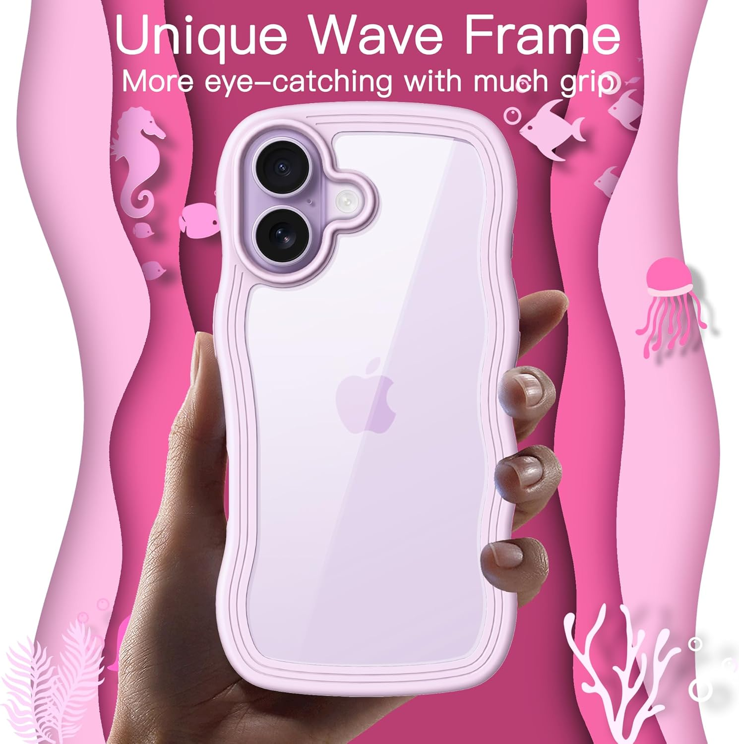 Jetech Wavy Case for Iphone 17 6.3-Inch, Cute Wave Frame Curly Shape Shockproof Phone Cover for Women and Girls, Clear Hard PC Back (Purple) image number 4