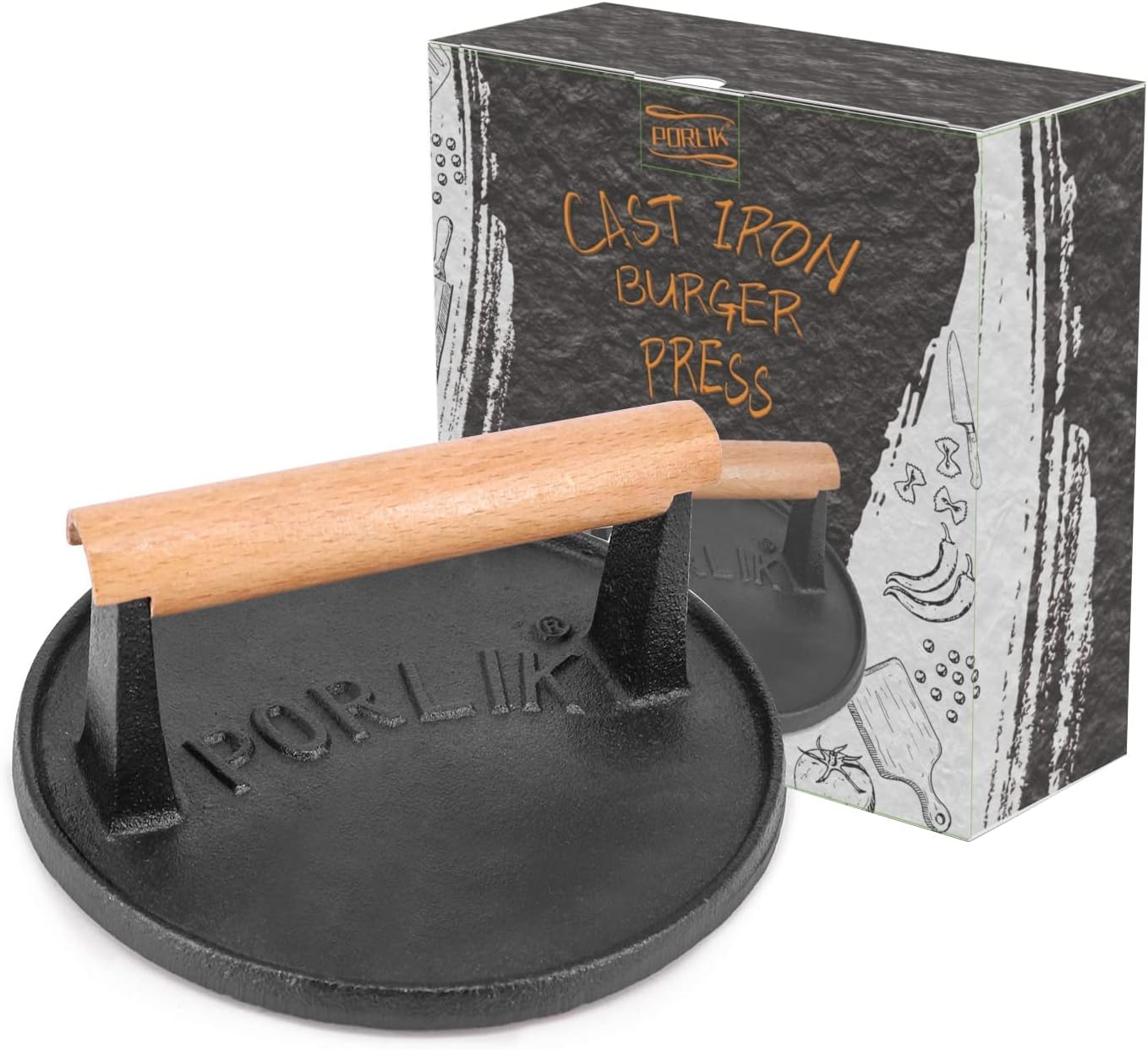 Cast Iron Hamburger Press - Heavy-Duty Patty Maker Burger Meat Press Mold with Wooden Handle,6.9-Inch Round image number 5