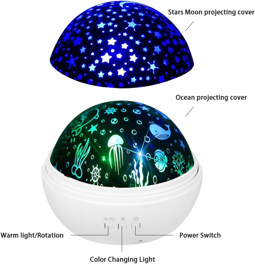 Baby Light Projector, Star Moon and Ocean Wave Sensory Projector Rotating Lights, Rechargeable Sensory Lights for Girls Boys (White)
