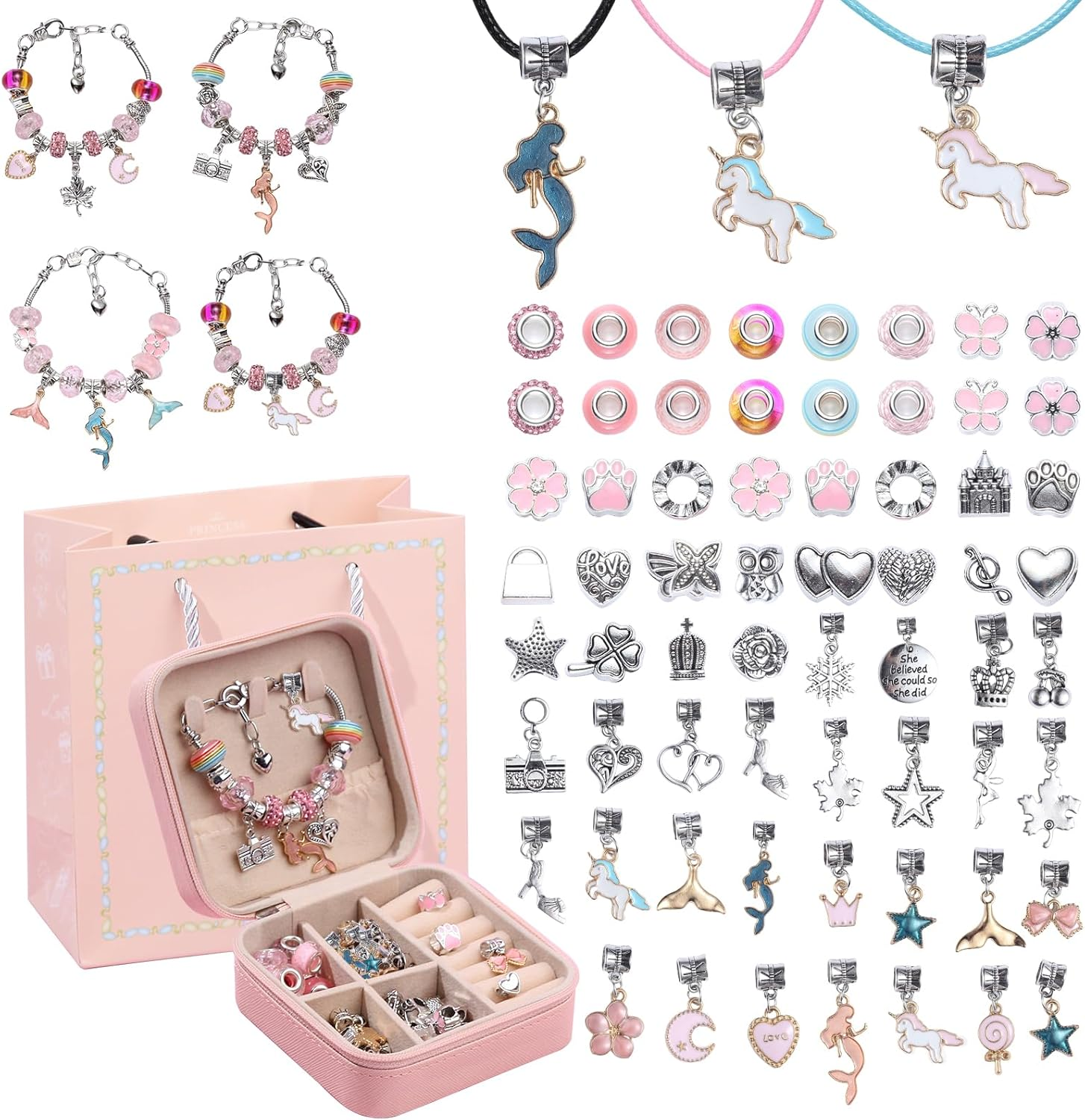 Bracelet Jewellery Making Kit 73Pcs, Kids Toys Girls That Inspires Creativity and Imagination, Crafts for Girls Ages 6-12 with Charm Making Kit Perfect Gifts for 6 7 8 9 10 Girl Self-Expression!