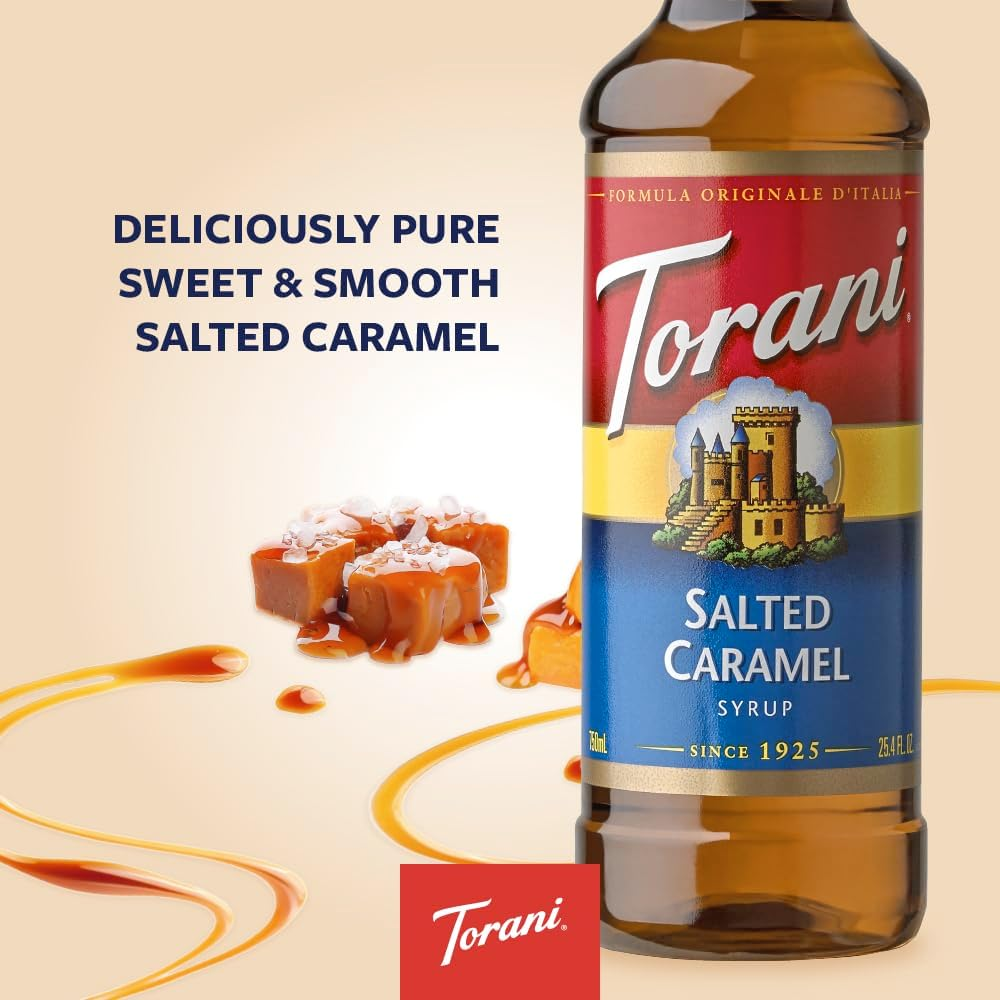 Torani Salted Caramel Coffee Syrup (750Ml) - Pure Cane Sugar Coffee Syrups for Lattes, Hot Chocolates, Macchiatos & Dessert Drinks - Sweet & Salty Taste, Vegetarian-Friendly image number 6