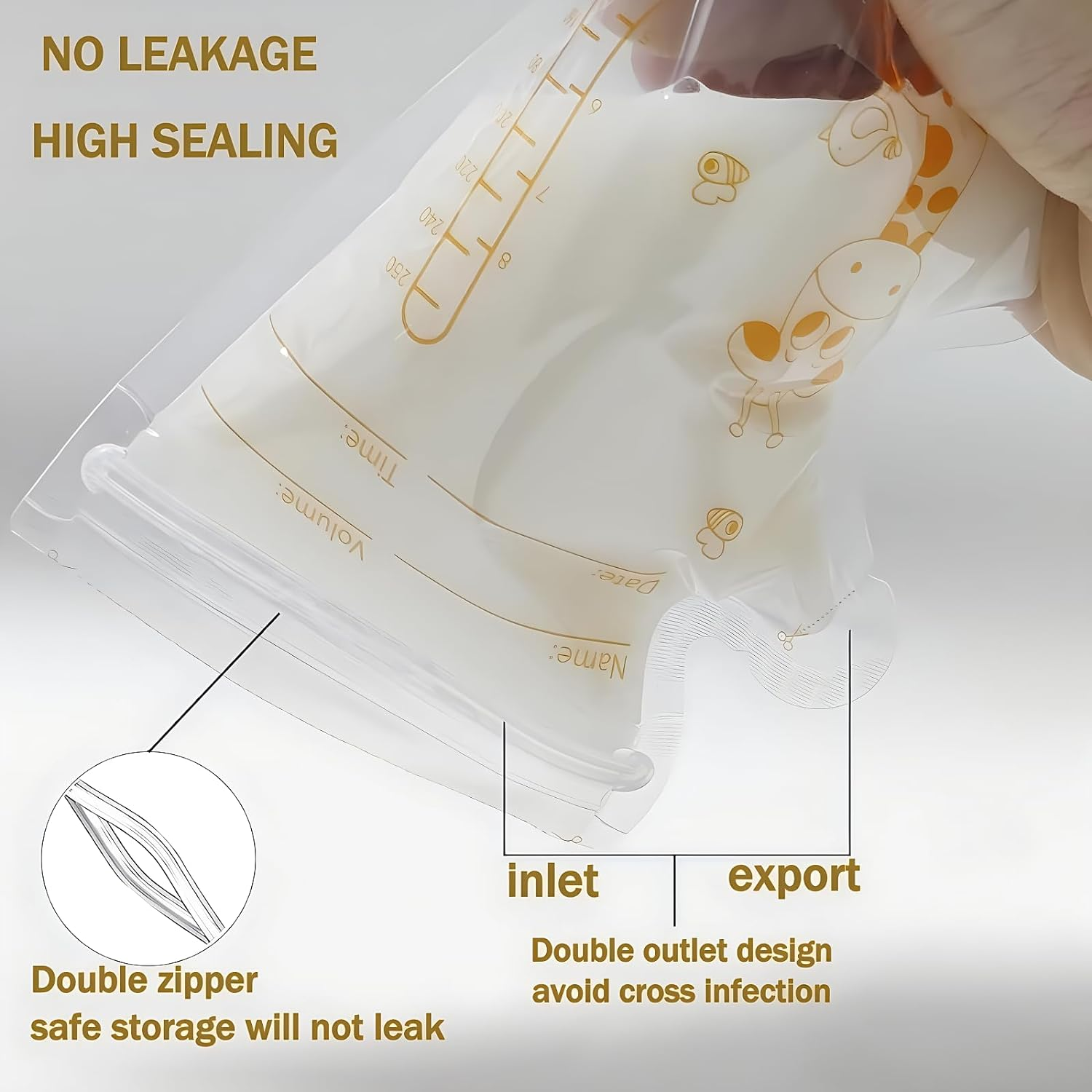 50 Pcs Breast Milk Storage Bag, Breast Milk Storage, 250Ml Disposable Milk Storage Bags, Breast Milk Bags, Milk Storage Bags Breastfeeding, Breastfeeding, No-Leak Milk Freezer Storage Pouches image number 2