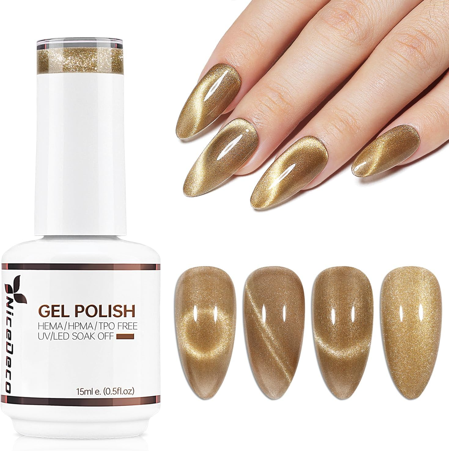 Nicedeco Hema Free Cruelty Free Vegan Cat Eye Gel Nail Polish, High Gloss Long Lasting Soak off LED U V Gel Polish 1 Pcs 15Ml - 305