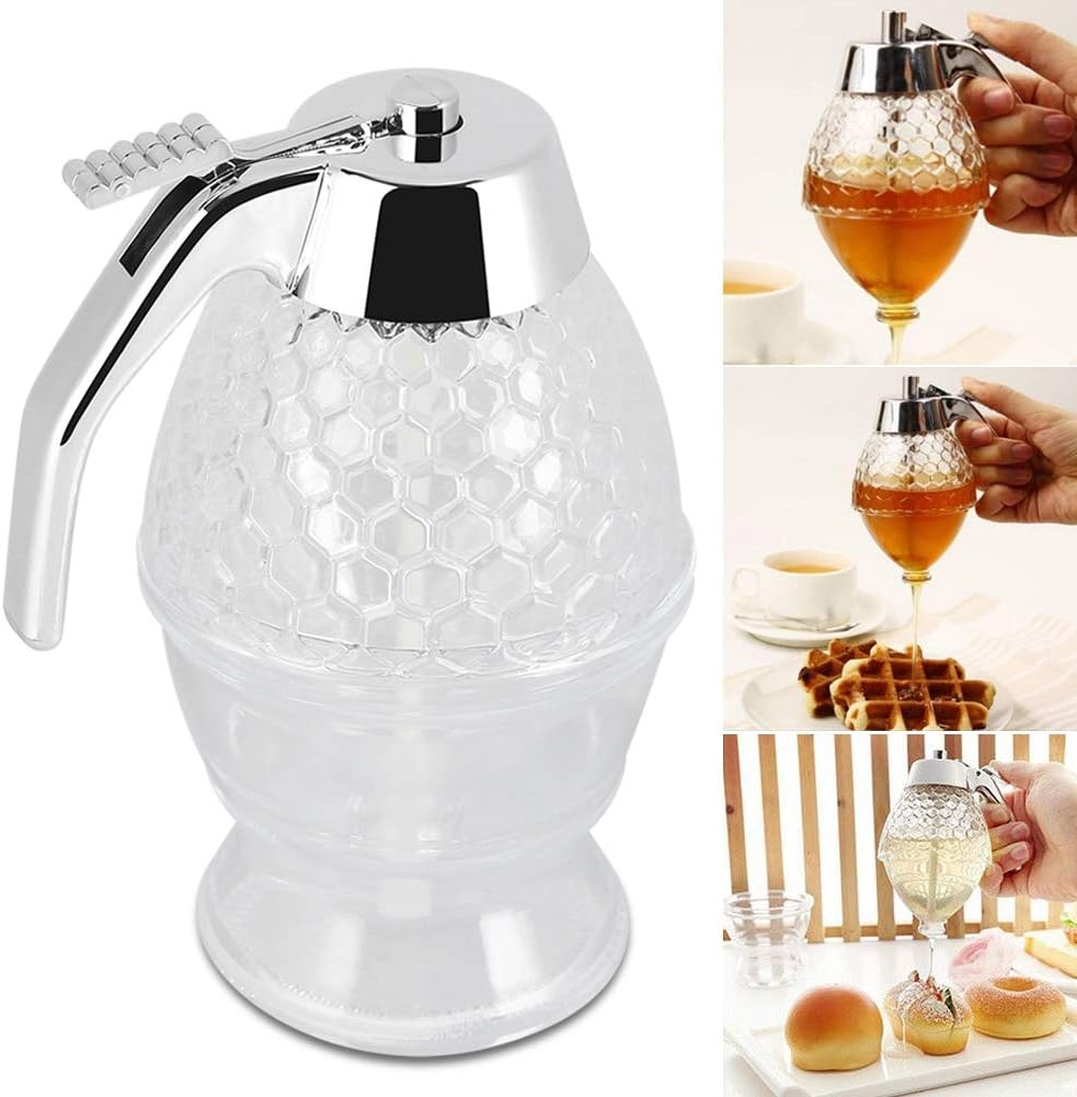 Honey Dispenser, 200Ml Glass Syrup Dispenser Pot No Drip with Stand, Vintage Transparent Acrylic Honey Glass Container for Tea Milk Pancakes image number 5