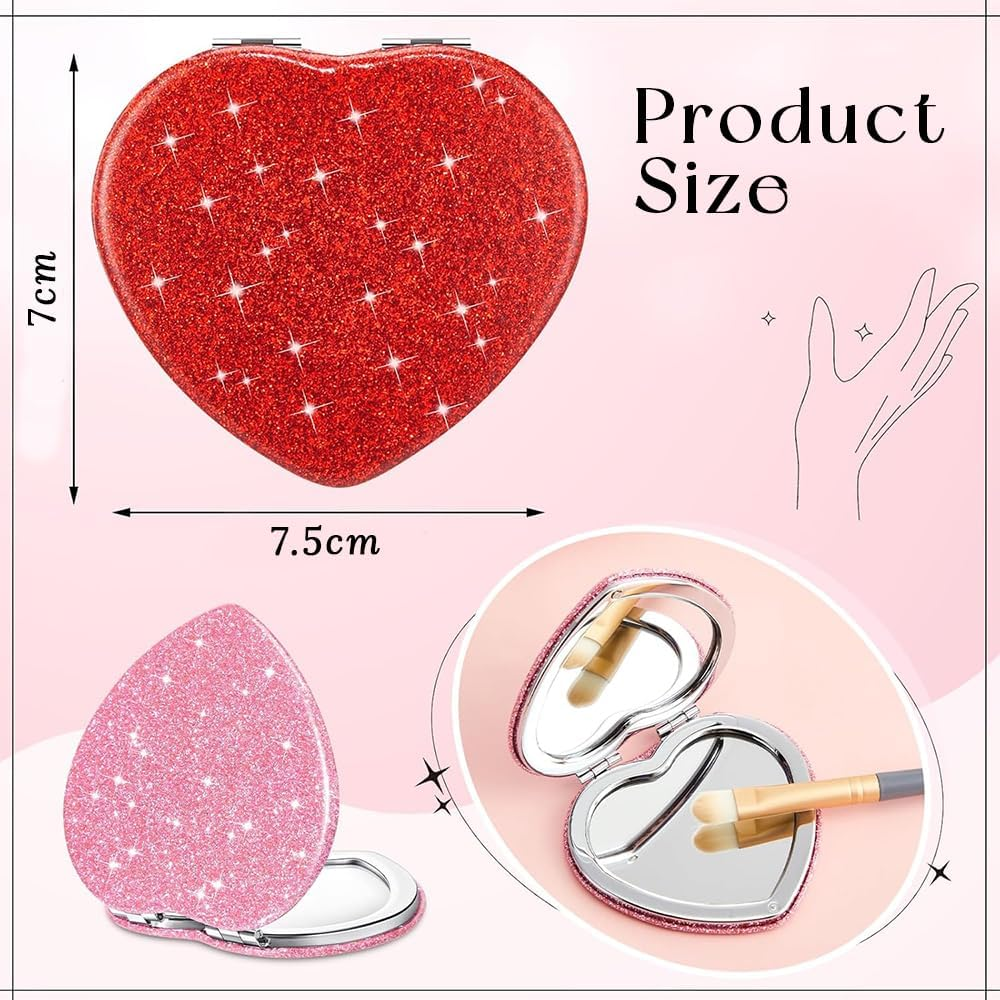 6 Pack Heart Compact Folding Mirror,Double Sided Cute Glitter Cosmetic,Portable Mini Pocket Makeup Mirror,For Handbag,Wallet,Home,Office,Travel image number 5