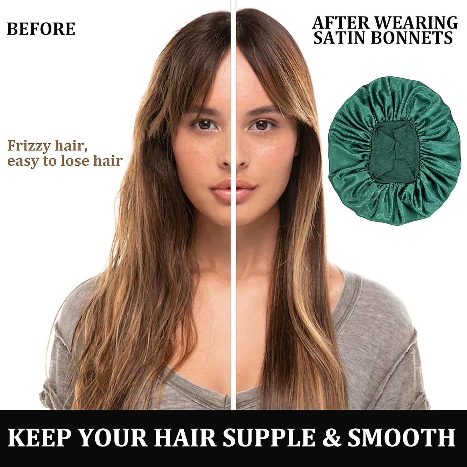 2PCS Large Satin Bonnet,Silk Bonnet Hair Wrap for Sleeping,Sleep Cap with Elastic Soft Band,Big Bonnets for Women Hair Care image number 5