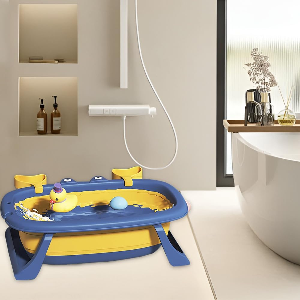 TOMVAES 1 Pcs Foldable Plastic Pet Bathtub, Space-Saving, Portable Travel Washing Tub, Multifunction Shower Tub, Blue, 67X44X20 CM image number 3