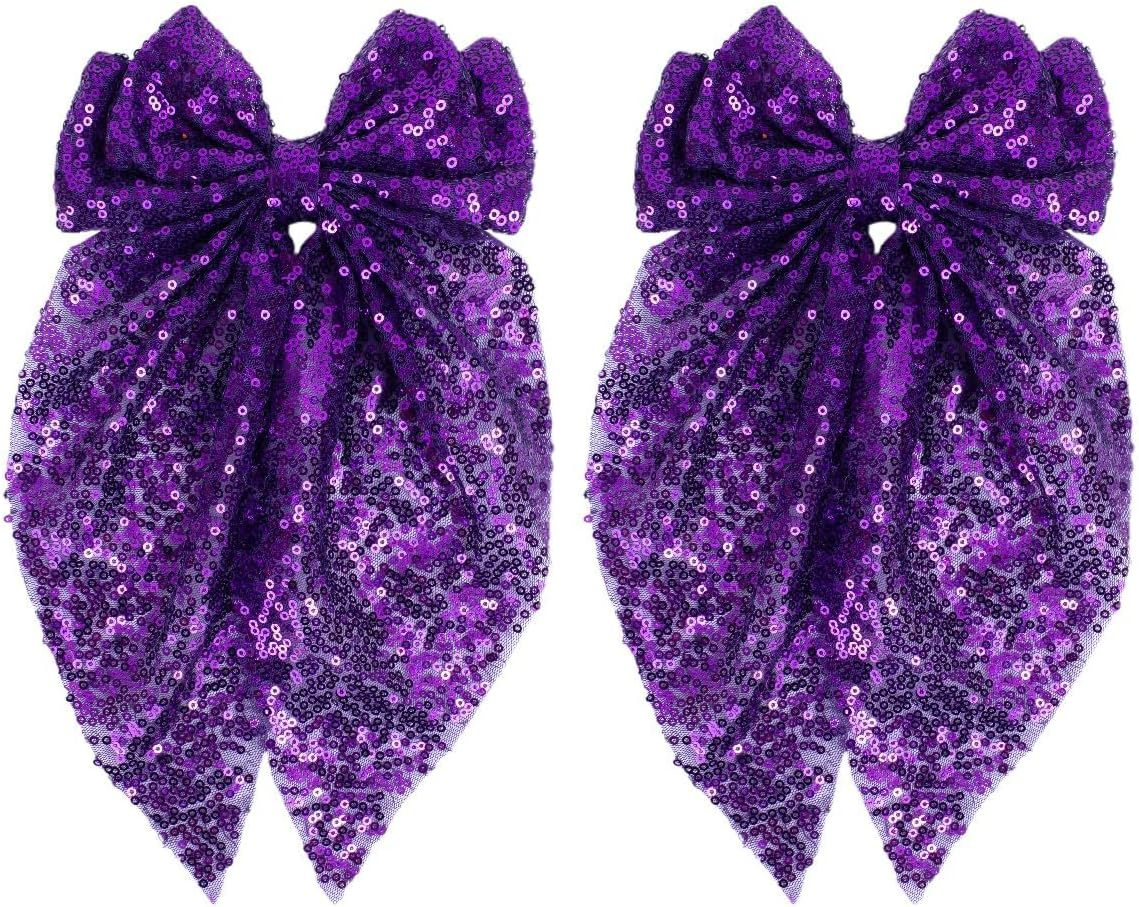 Sparkly Sequin Hair Bows for Women Girls Gold Glitter Hair Bows with Long Tail Large Hair Barrettes Hair Clips Bling Hair Accessories for Christmas Holiday Birthday Party