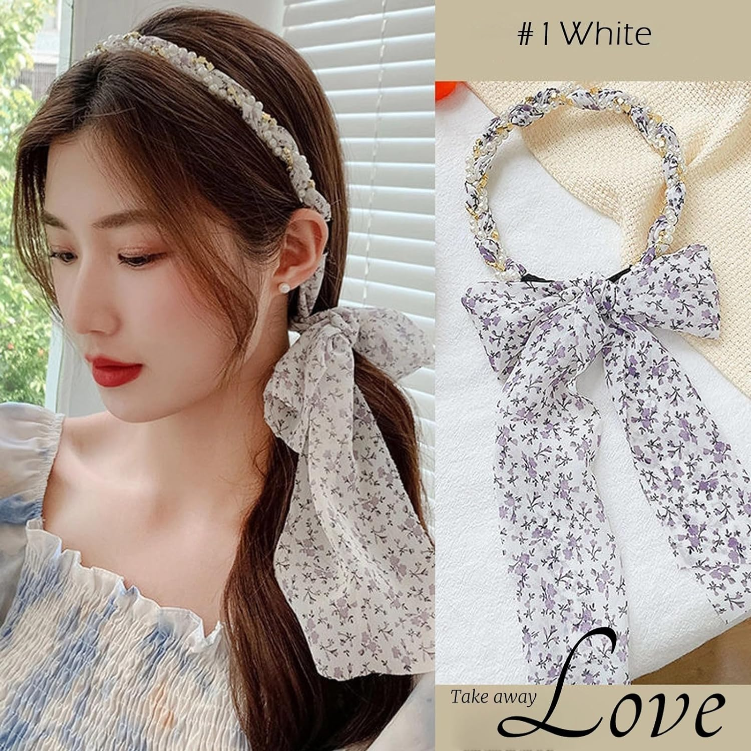 5Pcs Hair Bands for Women'S Hair, Korean Version of Small Floral Chiffon Pearl Butterfly Headband, Fashionable Hair Binding and Integrated Compression Headbands Hair Accessories for Long Hair image number 4