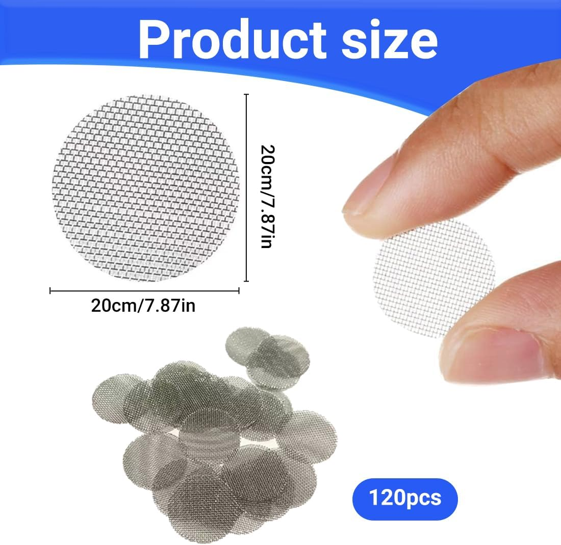 JYNXOR 120 Pieces Pipe Strainer, Bong Sieve 20 Mm, Stainless Steel Pipe Screen Filtering, Coarse Insert, Screens Pipe Filtering, Smoking Pipe Strainer Filter with Storage Box image number 1