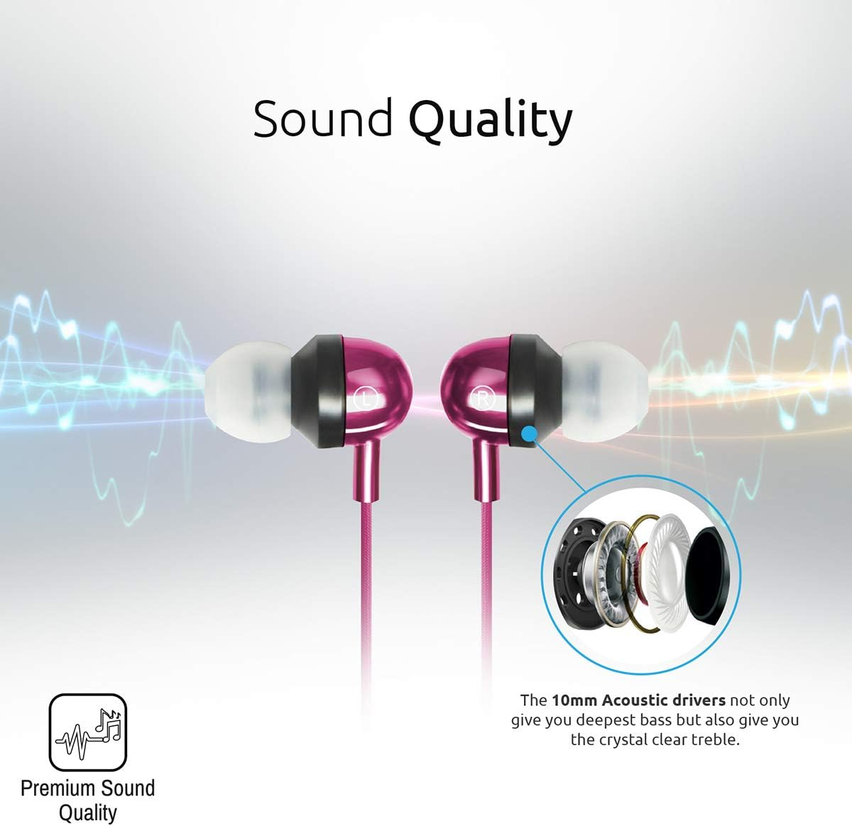 Promate Handheld Stereo Earbuds 1.2M Fabric Cable Finish Hands Free Built-In Mic Pink Retro Pink