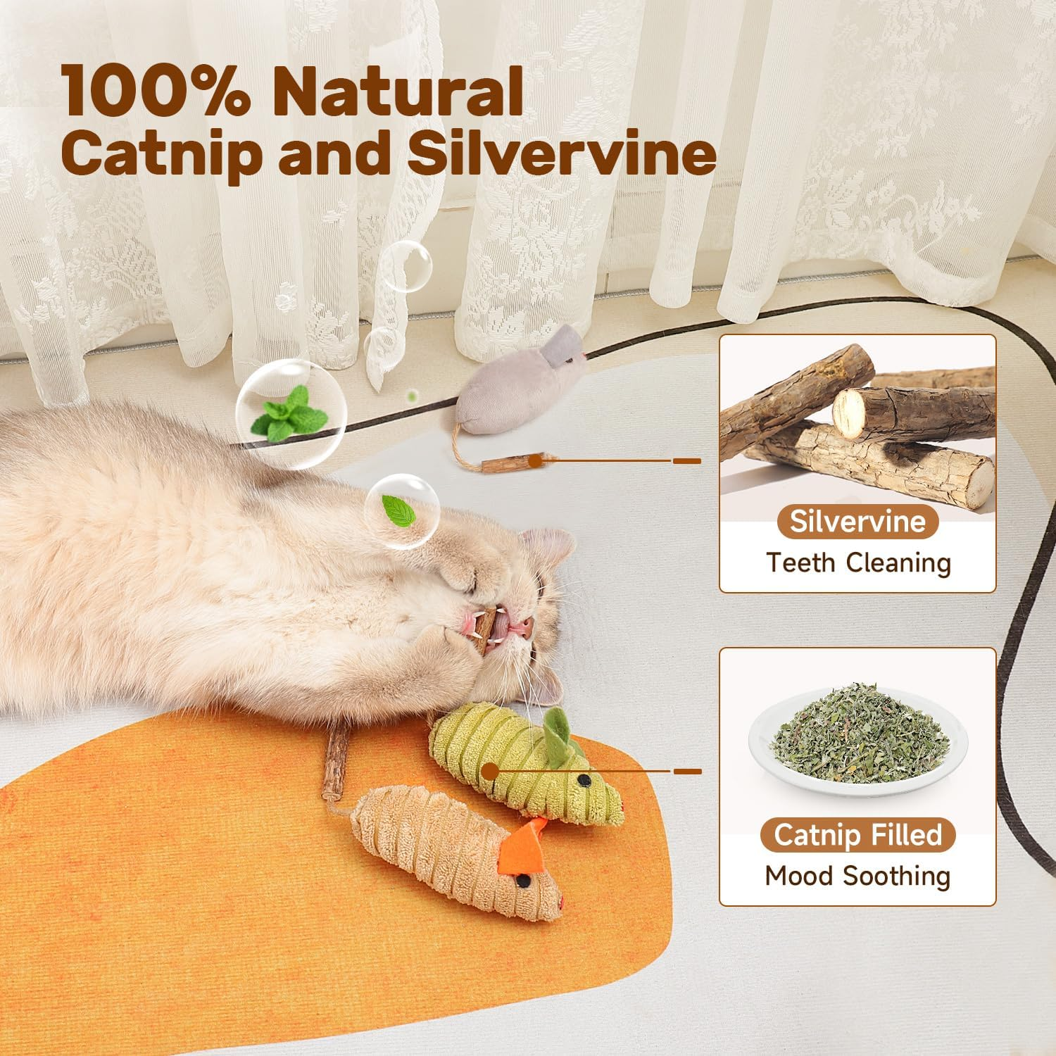 Potaroma 3Pcs Catnip Toys, Interactive Silvervine Cat Mice & Animals Toys for Indoor Cats and Kittens, Dental Cat Nip Plush Toy, Matatabi Silvervine Cat Chew Toy for Exercise
