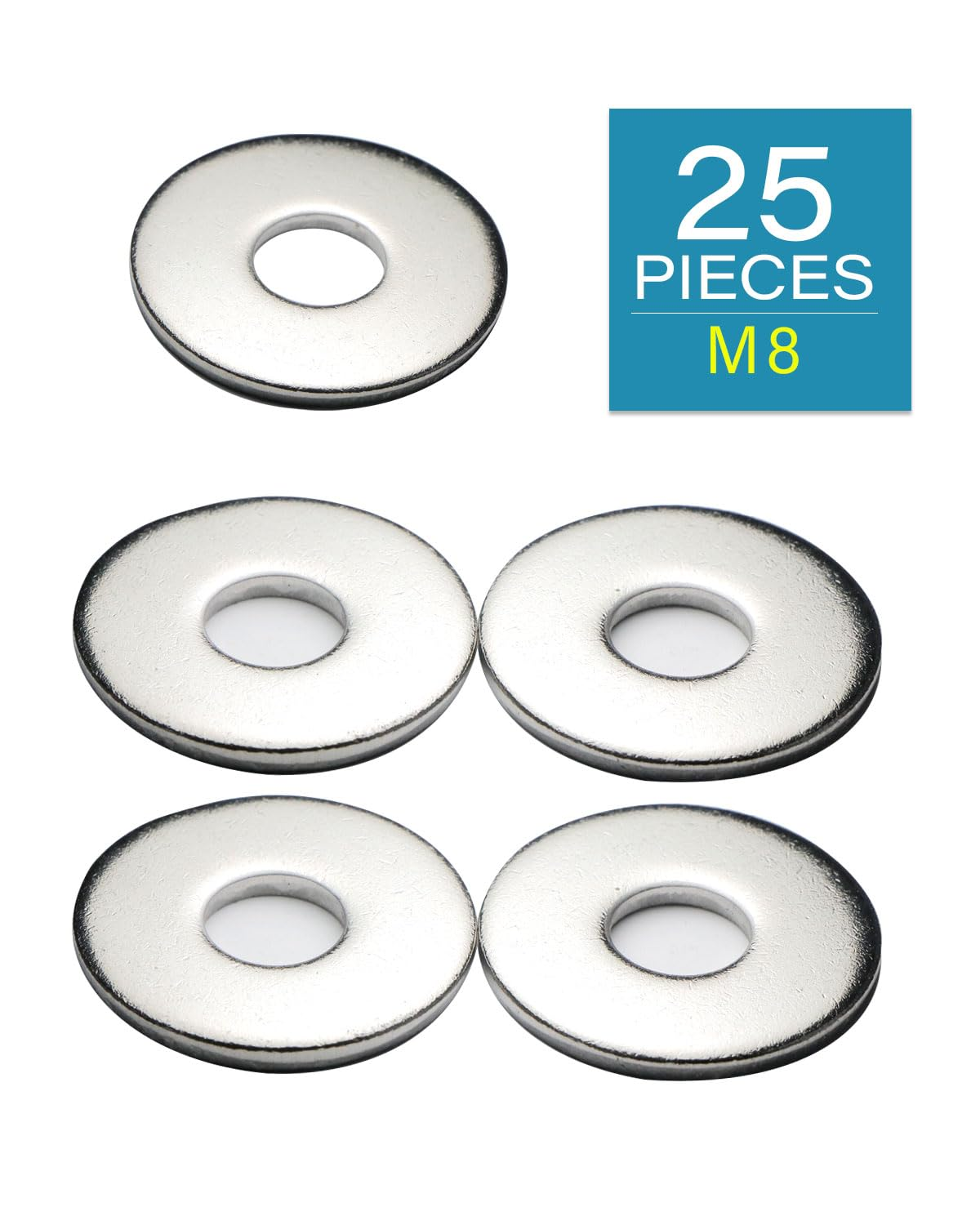 Imscrews M8 Extra Large Flat Washers - 304 Stainless Steel Washers GB5287 - Heavy-Duty Hardware for Superior Load Distribution - Pack of 25 image number 1