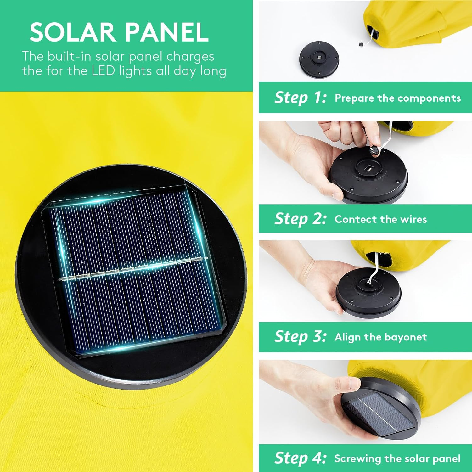 JEAREY Upgrade 9FT LED Lighted Patio Umbrella, Solar Outdoor Umbrella, Tilt Table Umbrella for Pool, Deck & Yard(Yellow) image number 4