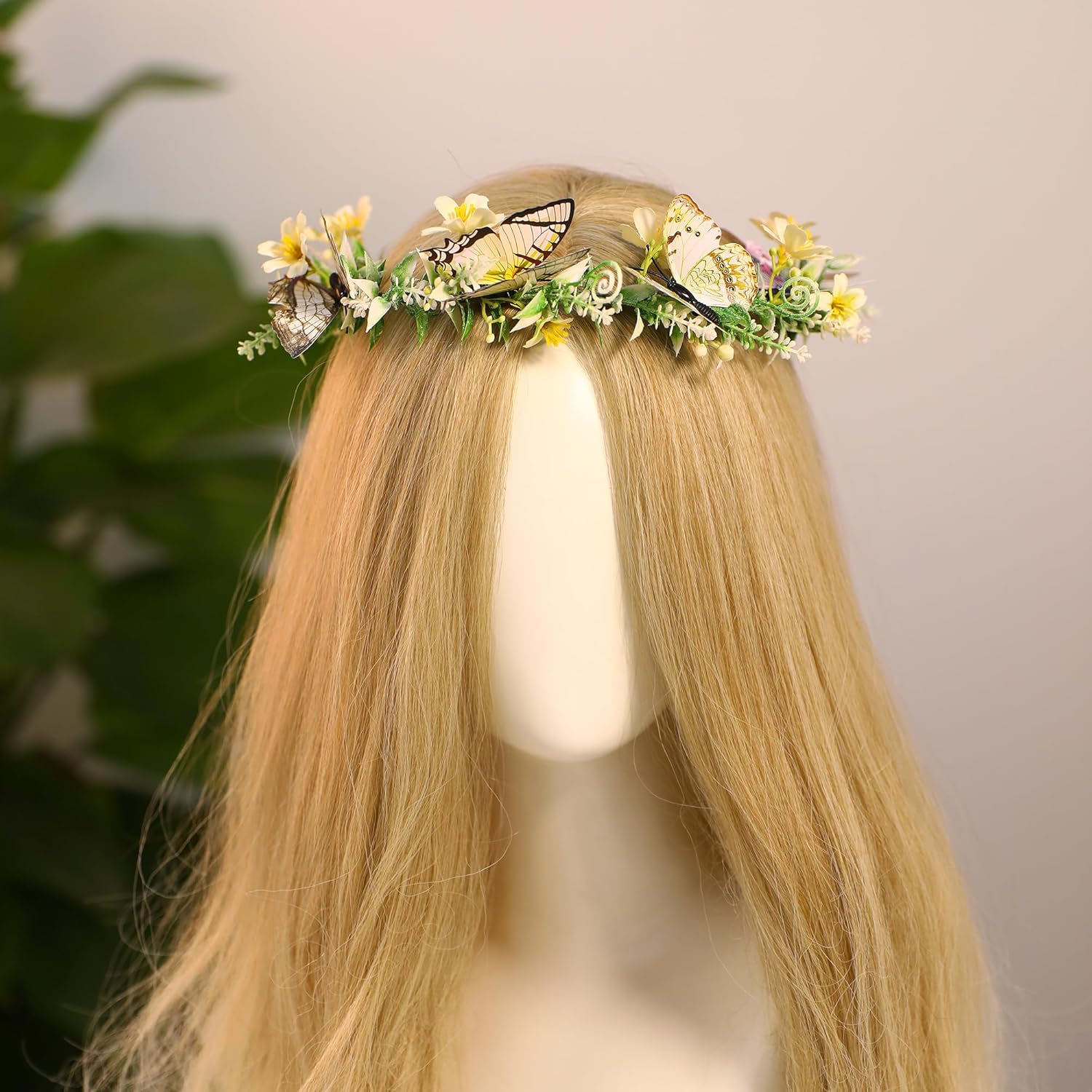 MOSTORY Butterfly Flower Crown for Women, Woodland Fairy Crown Floral Circlet for Renaissance Halloween Cosplay image number 6