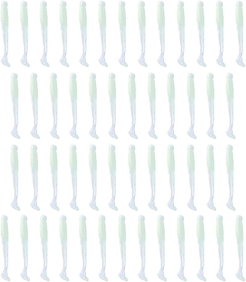 50Pcs Soft Plastic T-Tail Grub Worm Baits Fishing Lures Fish Tackle Gear Accessories Suitable for Catching Bass Trout Salmon - Gold image number 3