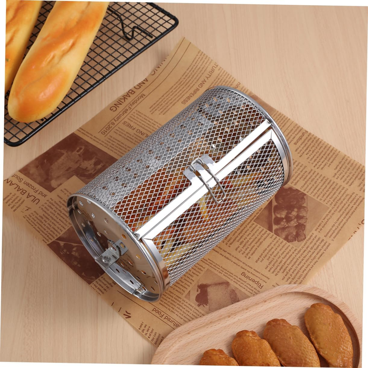 VANZACK Rotisserie Oven Accessories BBQ Vegetable Grill Basket Air Fryer Rotisserie Basket image number 1