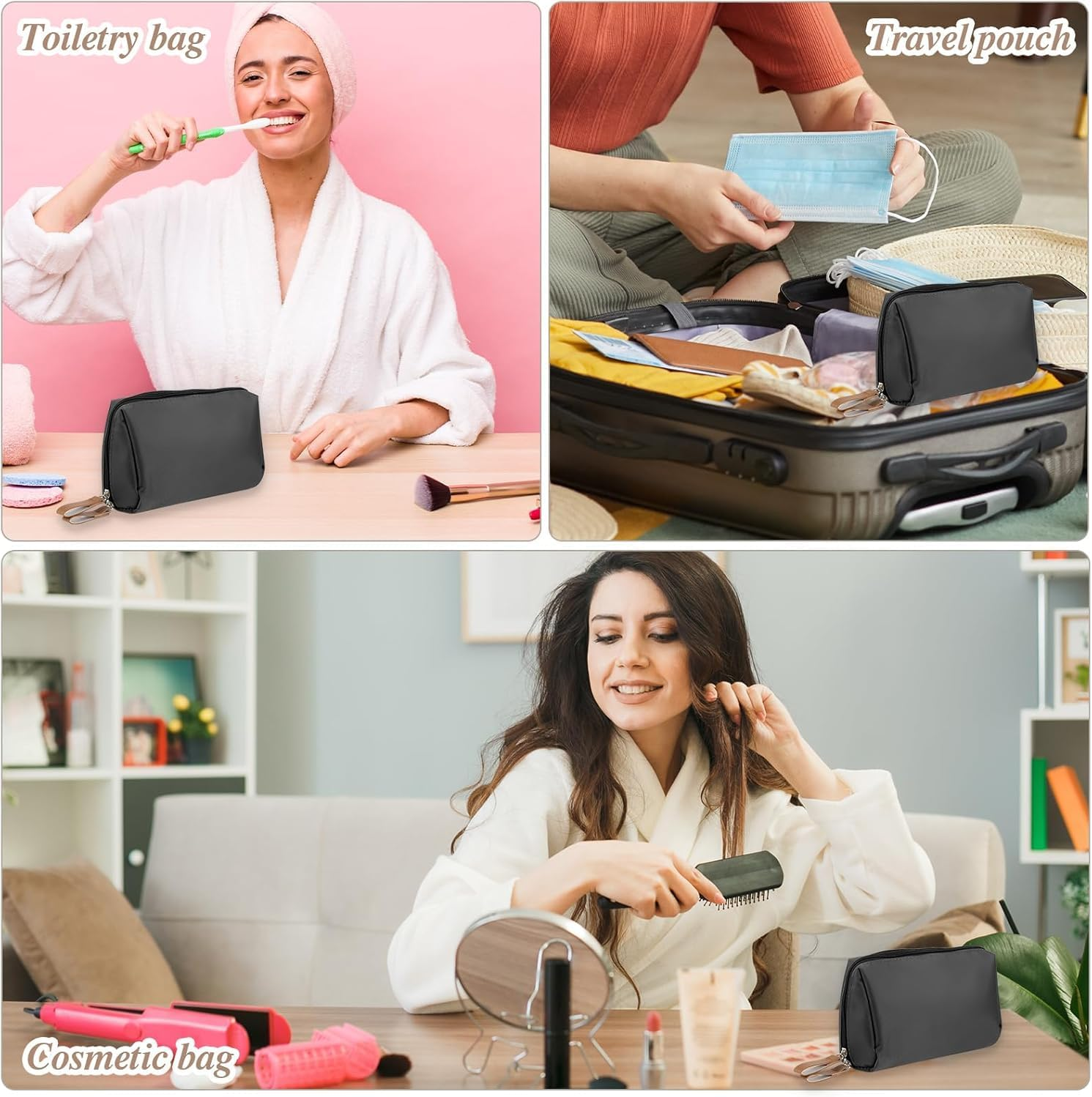 Small Makeup Bag Beauty Cosmetic Organizer Pouch,1Pc Small Cosmetic Bag Mini Portable Makeup Bag,Mini Cosmetic Bag Travel Make up Pouch with Double Zipper,Black image number 5