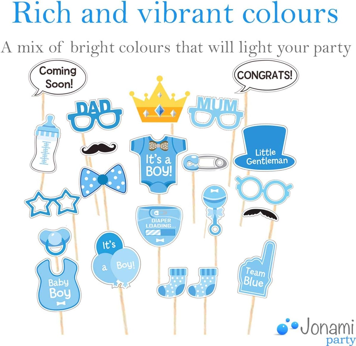 Boy Baby Shower Photo Booth Props, Baby Boy Bottle Masks Photo Props Photobooth for Newborn Boy. Ready to Use Blue Posing Props Supplies and Accessories for Party Decoration image number 1