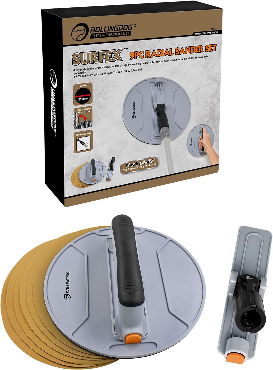 ROLLINGDOG 9" Sandpaper Sheets - 6 Each #80#120#240(18 Total),Hook&Loop Sanderpaper for Wood Metal or Other Surfaces(For ROLLINGDOG Corner Sander)