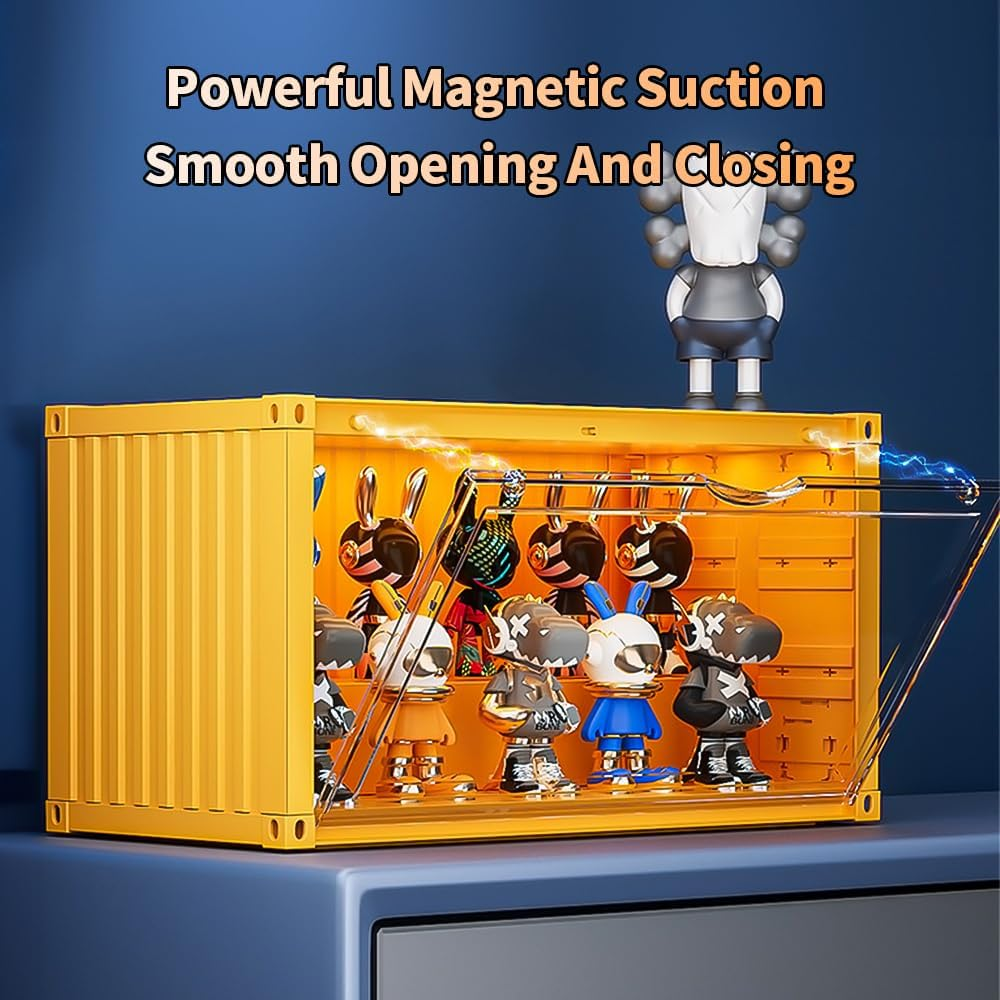 Clear Acrylic Display Case with Light,Container Dustproof Protection Display Box for Collectible Pop Figures and Toys,Toys Not Included,13.8 in X 7.5 in X 6.7 in (Yellow) image number 4