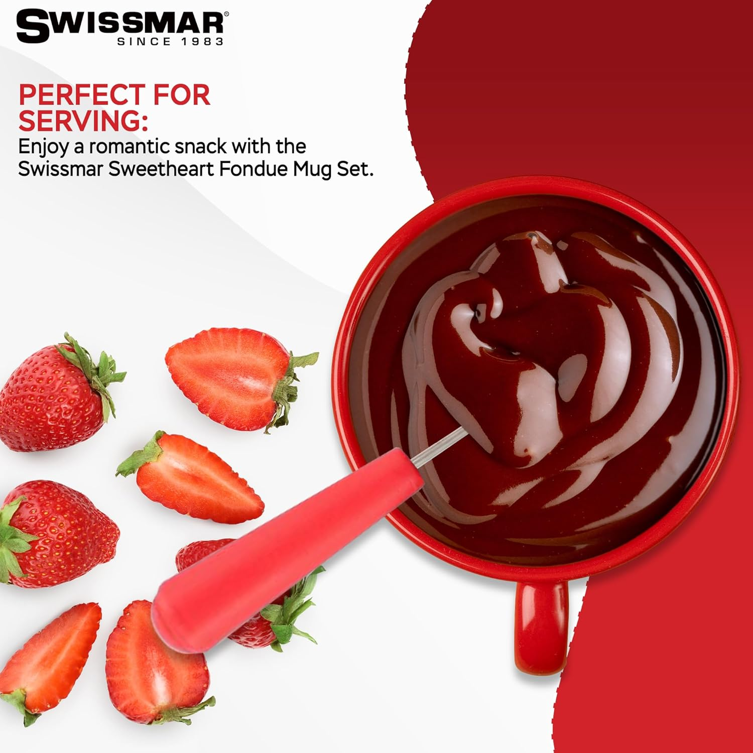 Swissmar F12066 4-Piece Sweetheart Chocolate Fondue Set, Red image number 2
