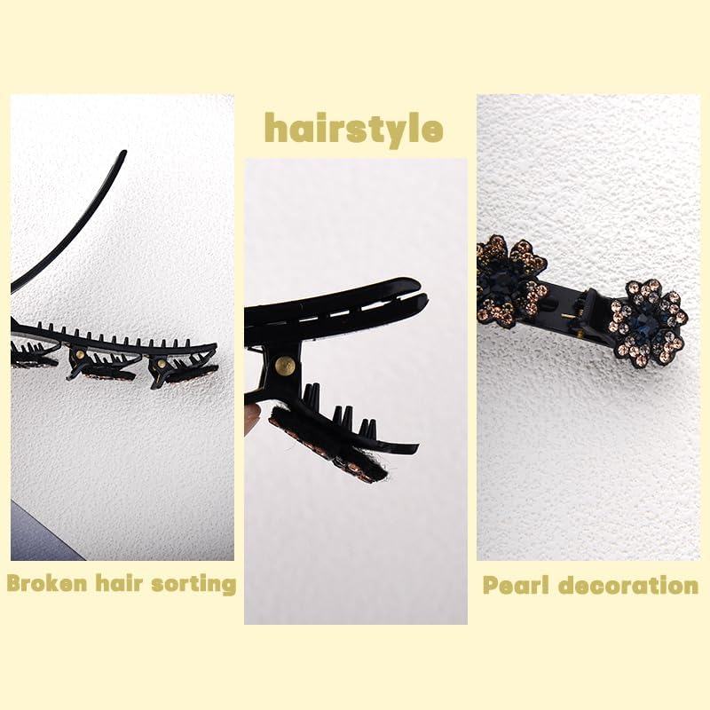 Rhinestone Braided Hair Clips for Styling Hair Accessories for Girls Women Elegant Braiding Hair Clips Barrette Shiny Duck Billed Hair Clips for Women Crystal Stone Braided Hair Barrettes Clip image number 4