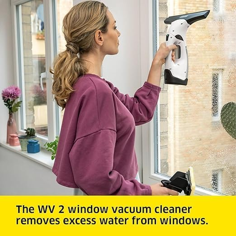 K&auml;rcher Cordless Window Vac WV 2, White with Spray Bottle/Microfibre Cloth, Run Time: 30 Min, 280Mm Nozzle, Weight: 0.6 Kg, Cleaning Area Approx 75M&sup2; image number 2
