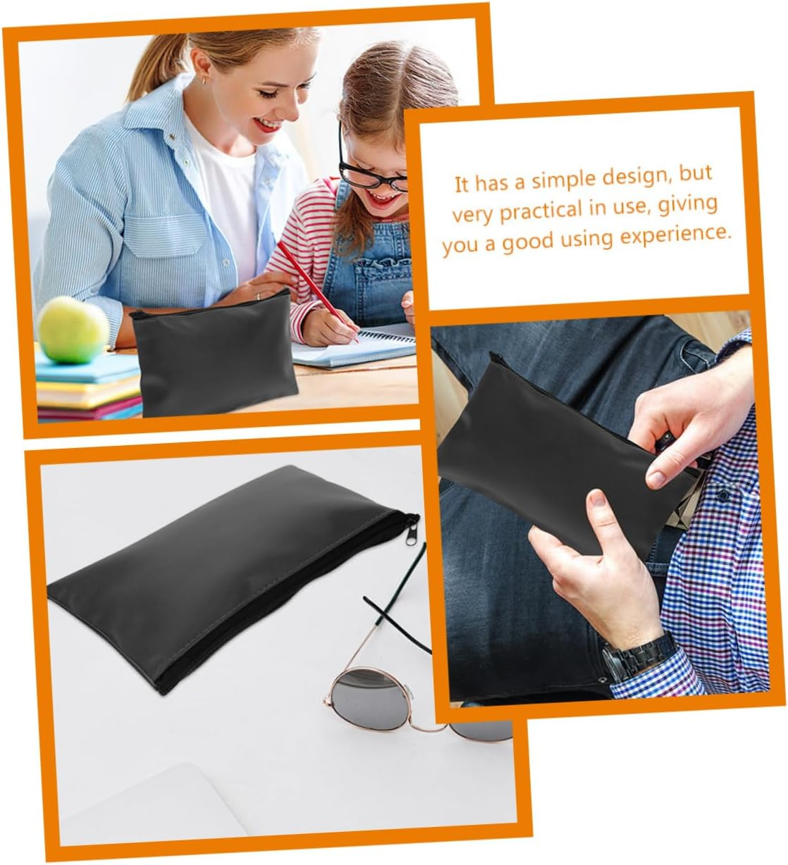 TOYZFRIENDY 2Pcs Leather Document Bag Portable File Organizer for Men Zippered Cash and Receipt Pouches in Black and Blue Lightweight Office and Travel Storage image number 1