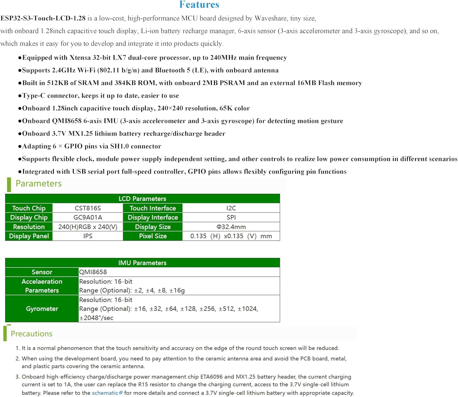ESP32-S3 Development Board with 1.28Inch round Touch LCD 240&times;240 Pixel 65K RGB Color, 32-Bit LX7 Dual-Core Processor with 6-Axis Sensor, Support 2.4Ghz W-I-F-I (802.11 B/G/N) and Blue-Tooth 5 image number 6