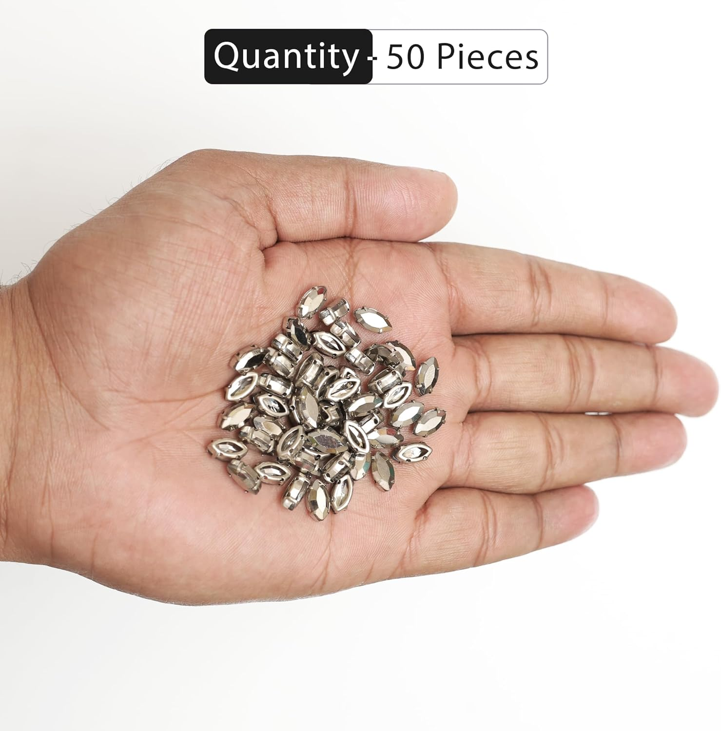 Embroiderymaterial Sew on Gunmetal Colour Eye Boat Marquise Shape Rhinestones in Metal Base Claw Settings for Bling Embellishment 50 Pieces-5X10Mm image number 2