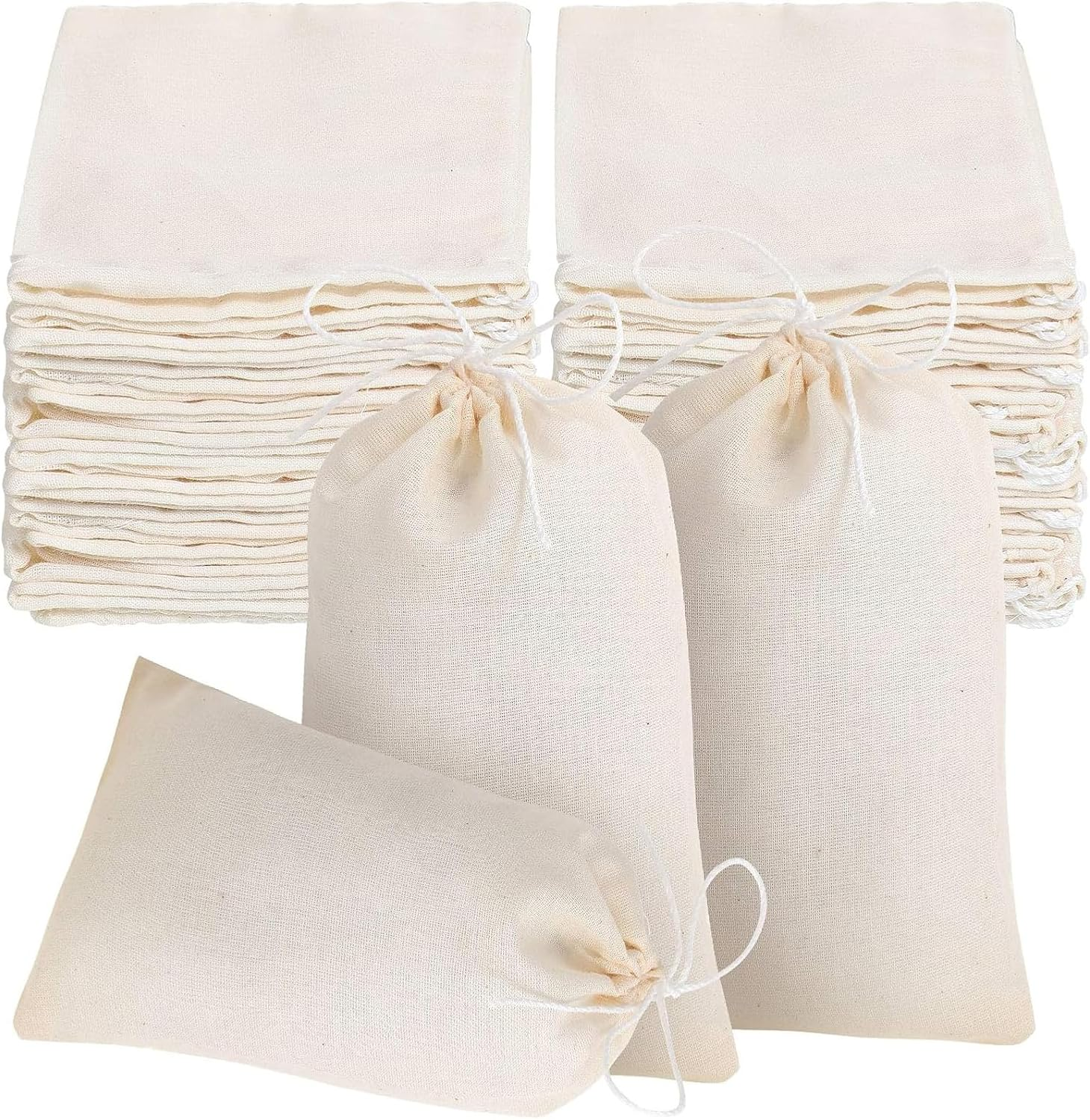 BUYLONG 20 Pcs Muslin Bag, 4X3In Mesh Bags, Cotton Muslin Drawstring Bags, Reusable Tea Bags, Cheesecloth Bags, Brew Bags, Barrier Bags, for Spices Storage, Loose Tea and Coffe, Cooking