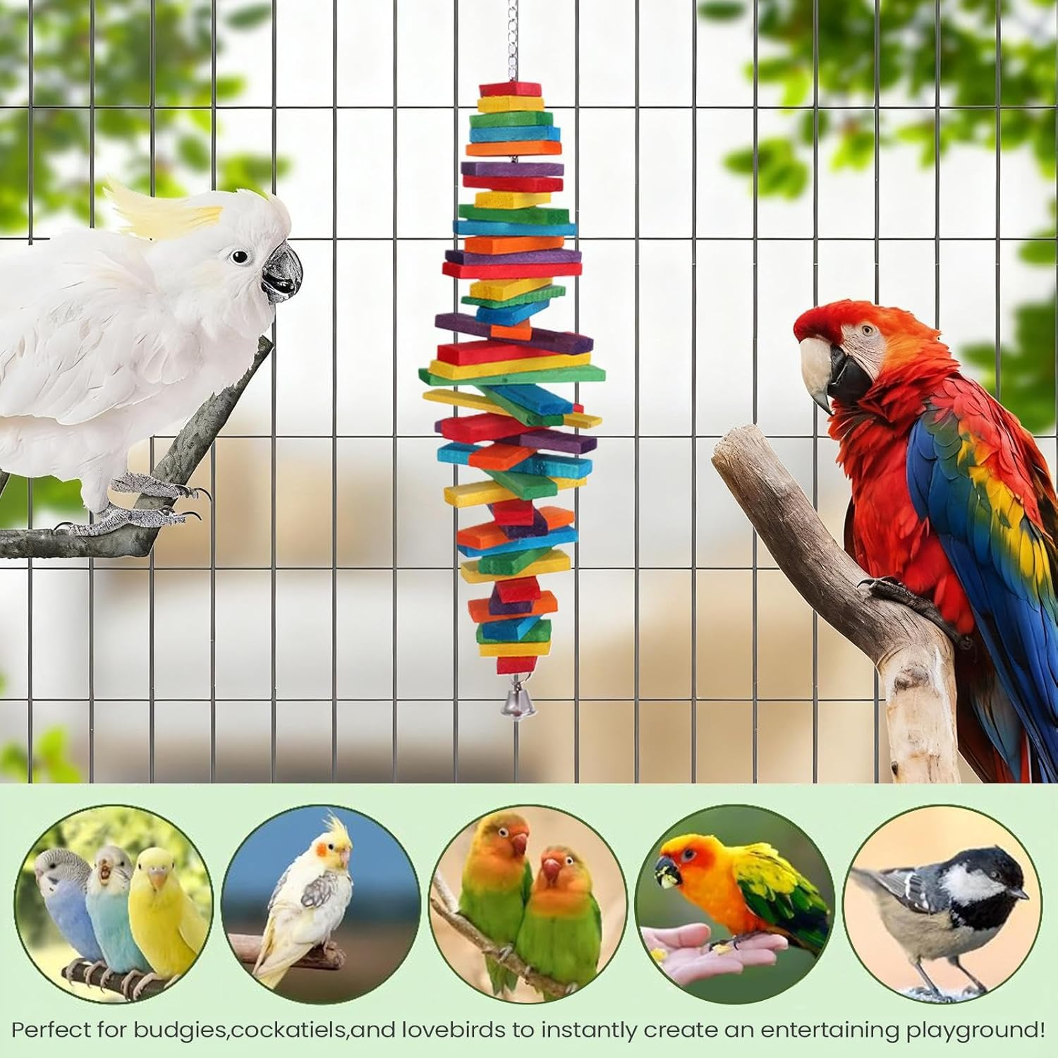 Wiroouia Cockatiel Toys - Adjustable Wooden Swing Chew - Small Bird Chew Toys Cage Accessories - for Enrichment Cockatiel Macaw Myna Pigeon Sparrow Canary Indoor Outdoor Home image number 5