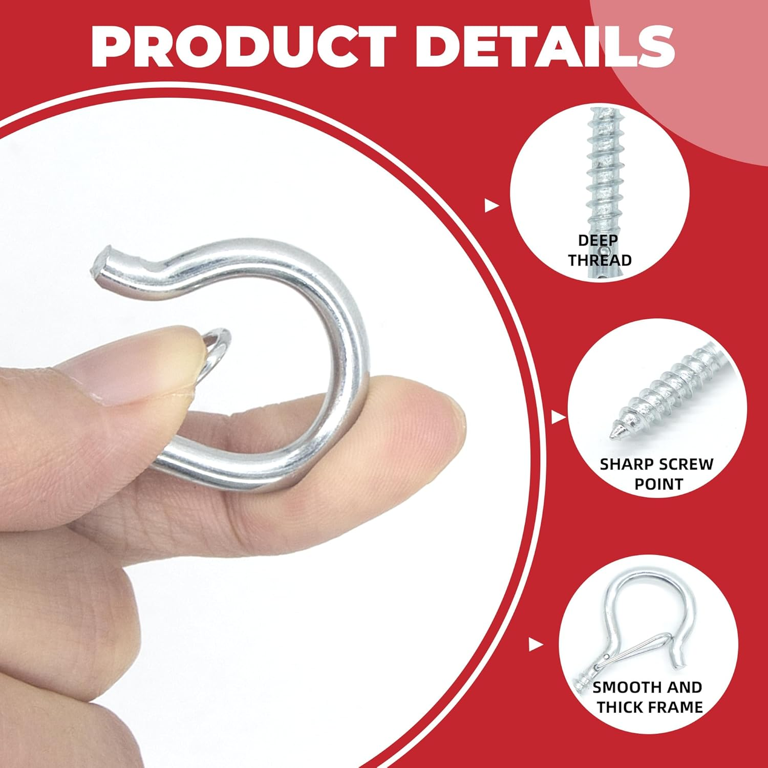 20 Sets Q-Hanger Hooks with Safety Buckle,Windproof Screw -In Hooks for Hanging Plants, Outdoor String Light, Christmas Light, Winged Nut Driver Included (White, 2.2 Inch) image number 2