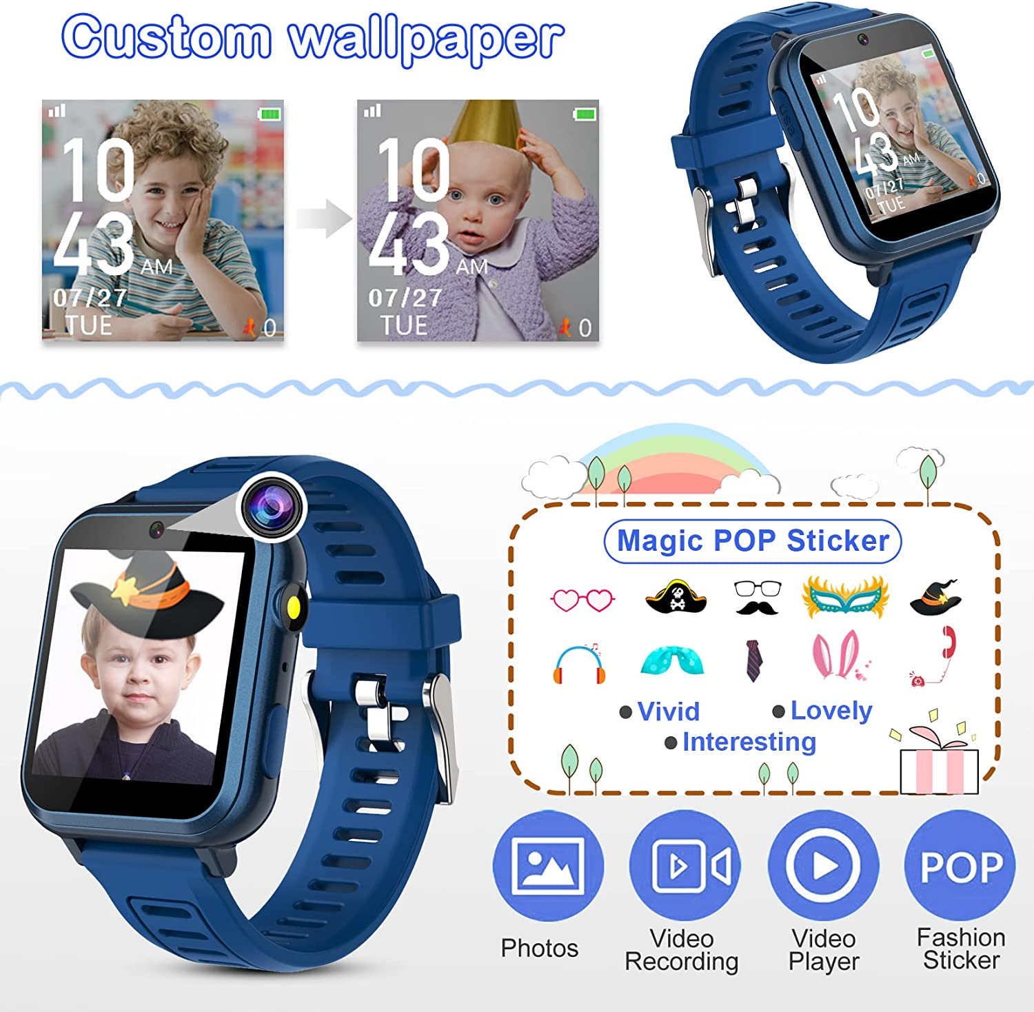 Phyulls Smart Watch for Kids with 39 Games Alarm Clock, Touchscreen, Calendaring Camera Music Player Time Display Video & Audio Recording, Toys for 3-12 Years Old Boys image number 5