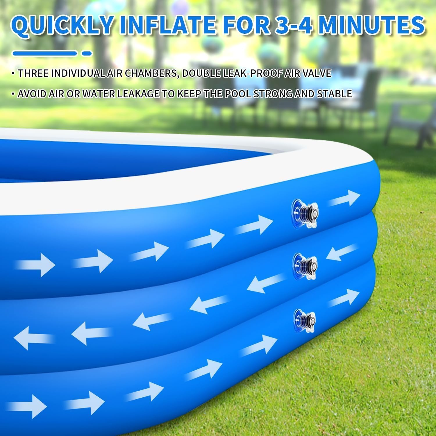 380Cm Inflatable Playing Pool, Family Rectangular Swimming Pool with Inflatable Soft Floor for Backyard, Garden, Indoor(Blue) image number 3