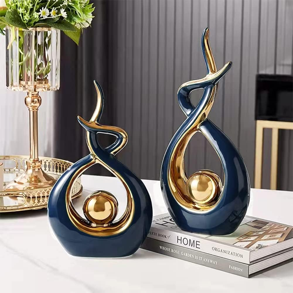 Norrclp Home Decor Modern Abstract Art Ceramic Statue Table Decorations for Dining Room Living Room Office Centerpiece (Blue and Gold, Large) image number 2