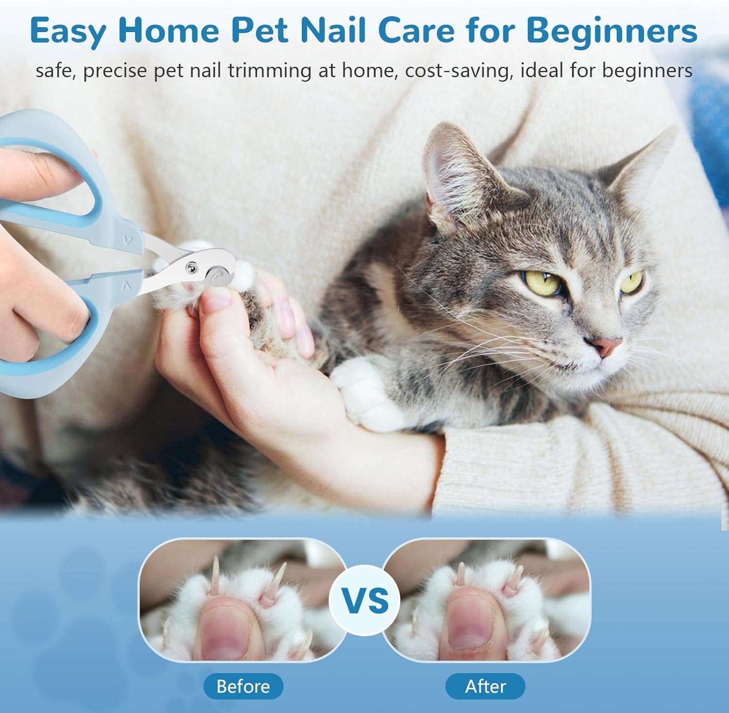 Euqvunn Cat Nail Clippers, Professional Cuts Nails Kittens with Safe Positioning Hole, Scissors Cats Nails Suitable for Kittens, Rabbits, Guinea Pigs, Puppies and Small Animals (Blue) image number 3