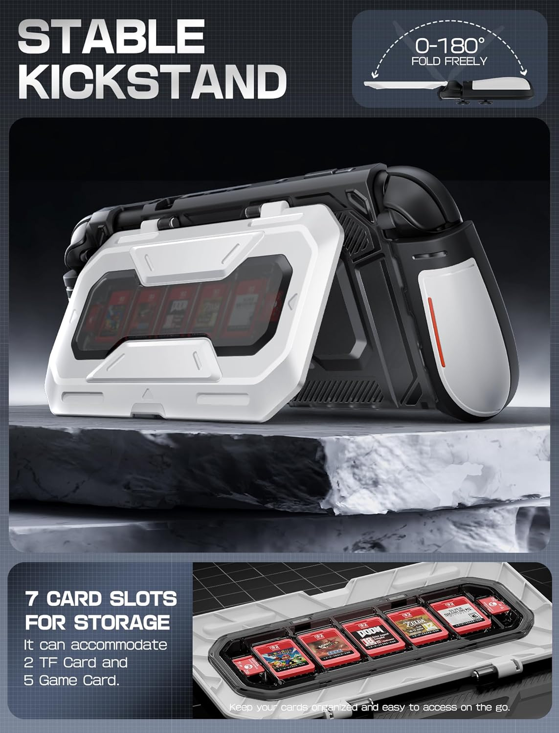 Mumba Dockable for Nintendo Switch 2 Case with Flip Stand, [Titan] Ergonomic Switch 2 Grip Protective Cover Holds 5 Game Cards & 2 TF Cards TPU Accessories and Quick-Release Joy-Con Design (White) - White image number 1