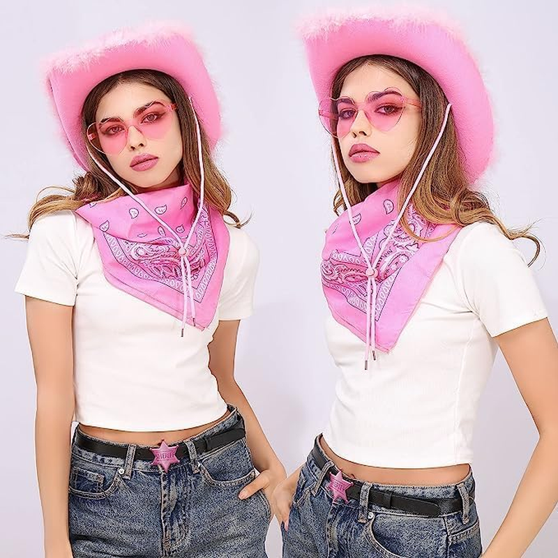 Jevenis Cowgirl Hat Cowboy Hat Women Western Cowgirl Hat with Feathers Bandana Heart Shape Sunglasses for Bachelorette Party Halloween Birthday image number 3