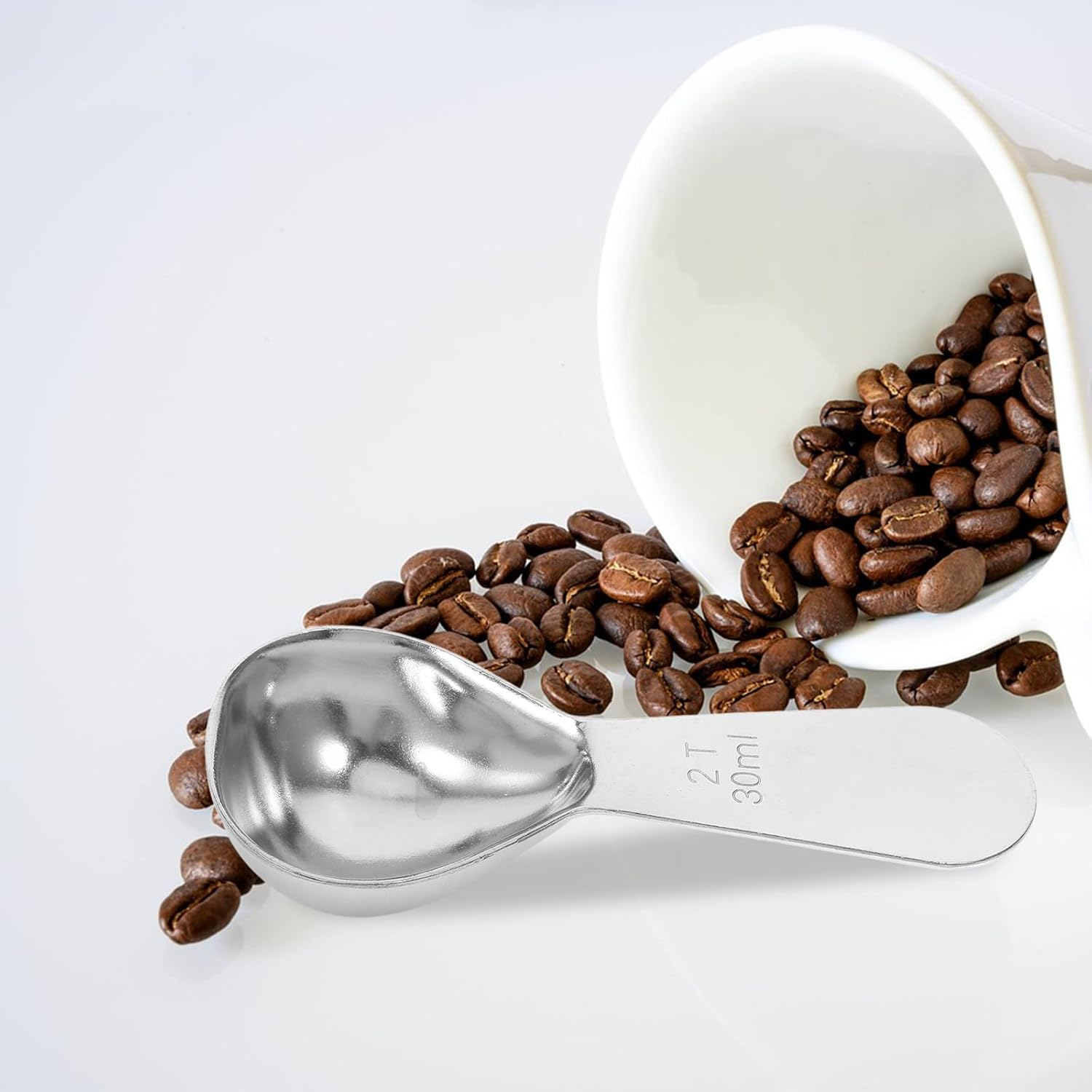 HOUDERCO 2Pcs Stainless Steel Coffee Scoops 2-Tablespoon 30Ml Measuring Spoons Short Handle for Coffee Beans, Tea, Powdered Milk and Seasoning, Kitchen Baking Ingredient Scoopers image number 1