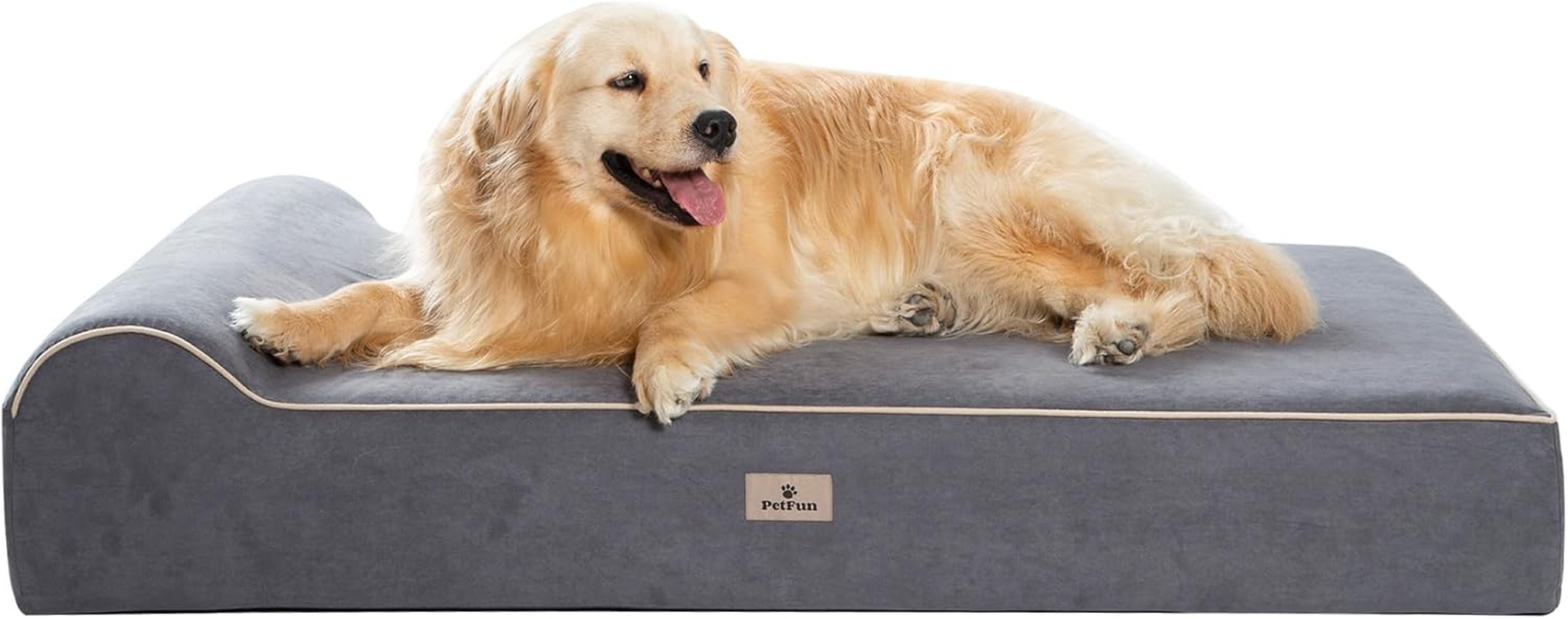 Petfun Jumbo Orthopedic Dog Bed for Large Dogs - 7-Inch Thick Memory Foam Dog Bed with Pillow Removable Cover Machine Washable (Off-White | Textured Plush), 50''L X 34''W X 10''Th I Extra Large