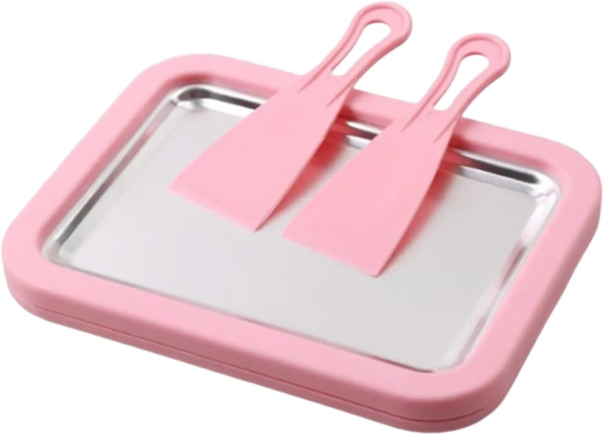 Ice Cream Roller Maker, Instant Portable Stainless Steel, Homemade Yogurt Tray with 2 Spatulas, for Yogurt Sorbet Soft Serve Slushies Dessert Kids Adults Home Kitchen Party
