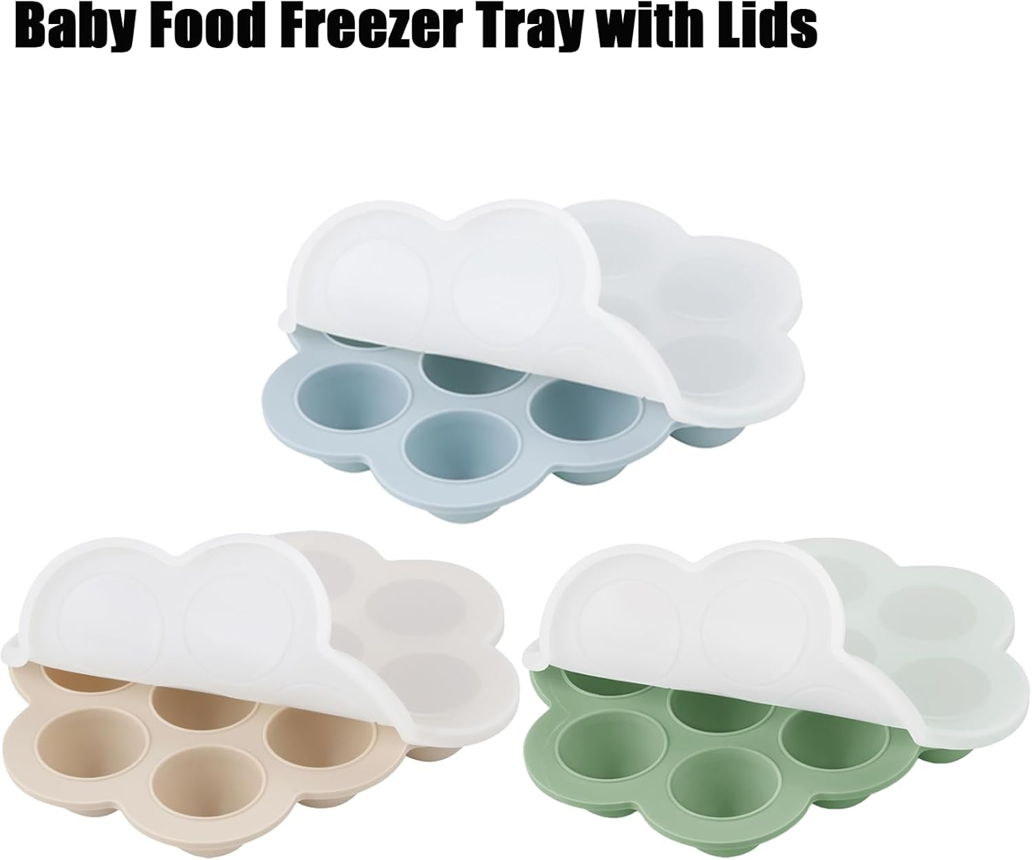 Pandaear 3 Pack Silicone Baby Food Freezer Tray with Lids（Blue/Green/Meat） image number 5