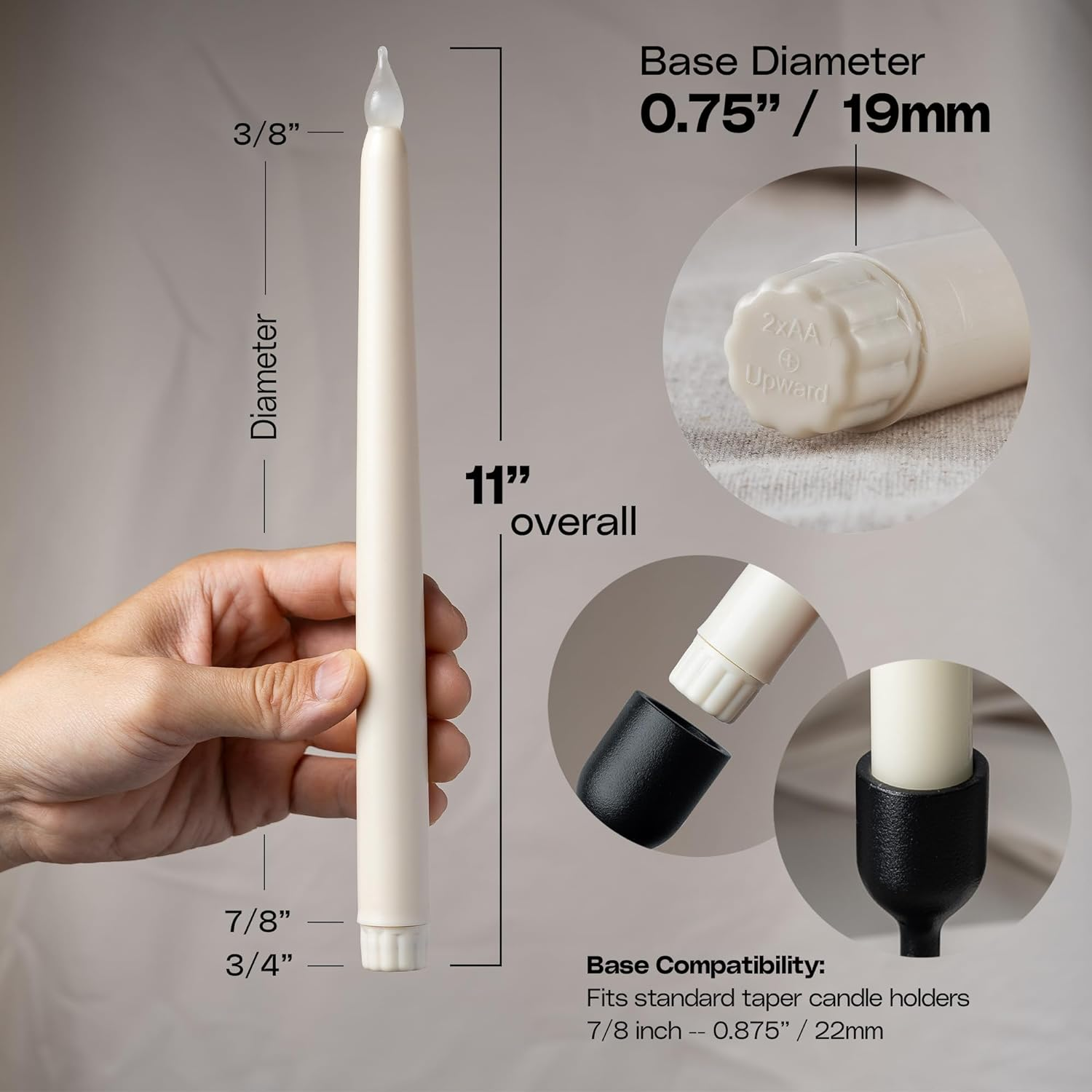 Wyzworks Set of 12, 11" LED Flameless Ivory Real Wax Taper Flickering Candles Lights, Battery Operated Candlesticks for Holiday Christmas Valentine Menorah Candelabra Home Wedding Window D&eacute;cor image number 1